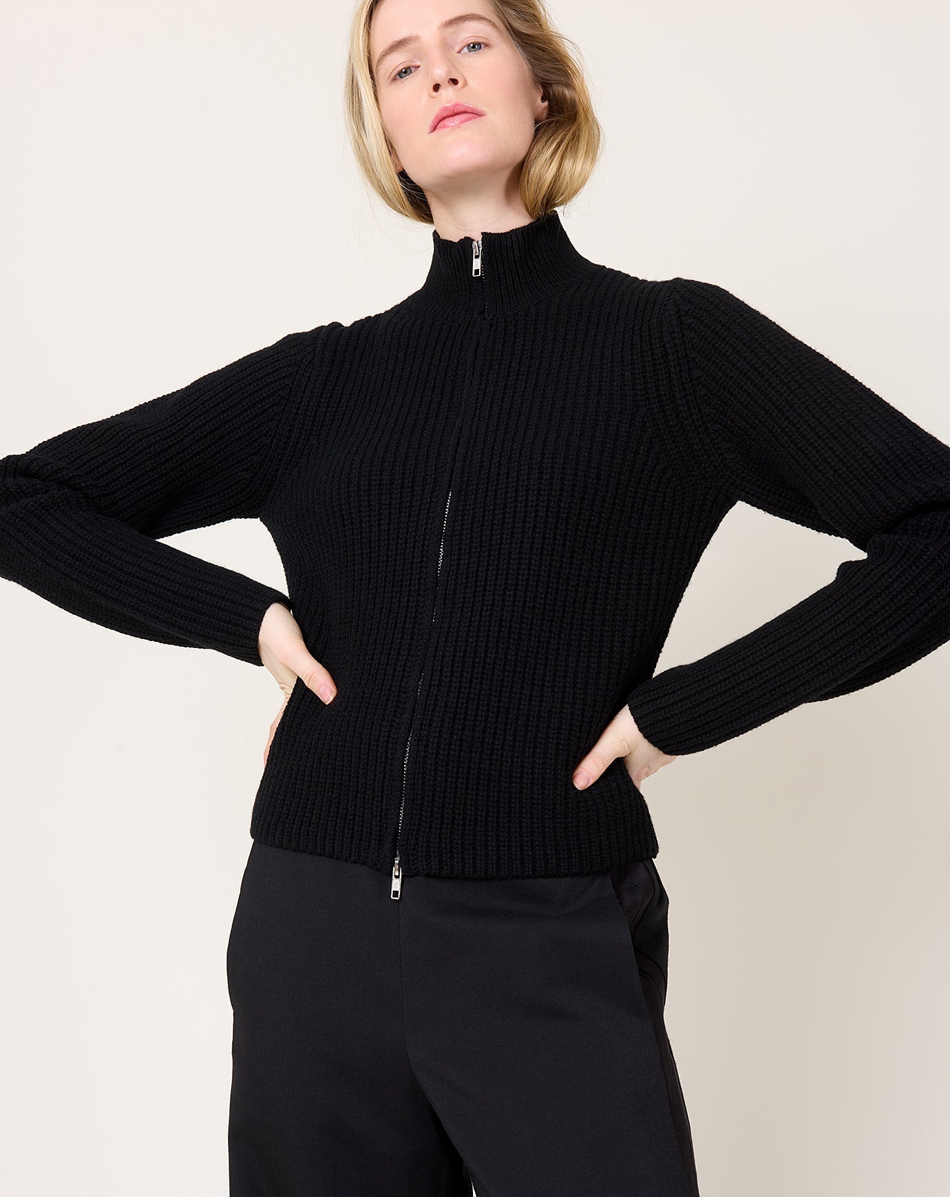 6397 High Neck Zip Up in Black
