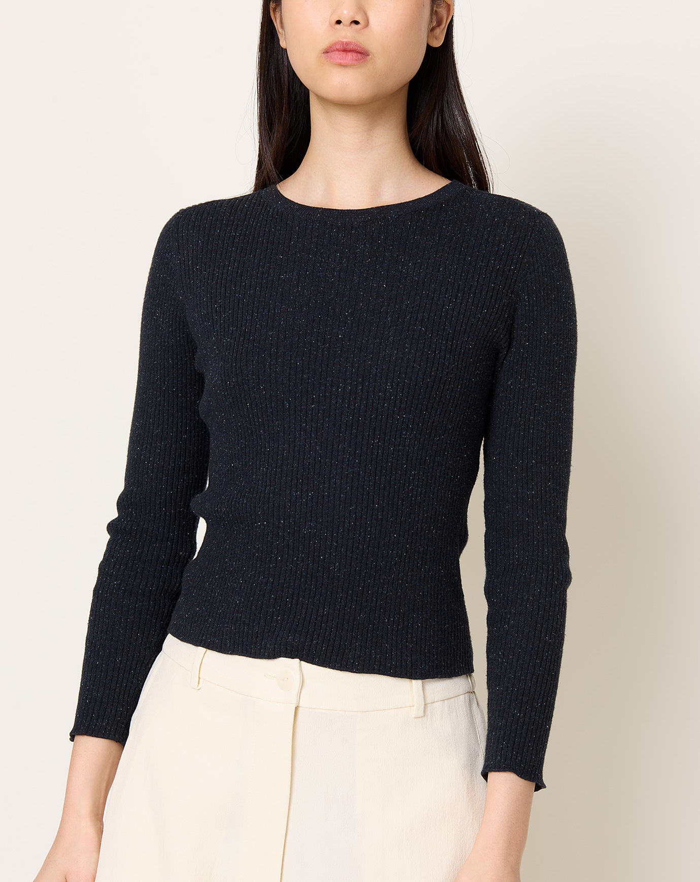7115 by Szeki Longsleeve Ribbed Fine Knit in Black