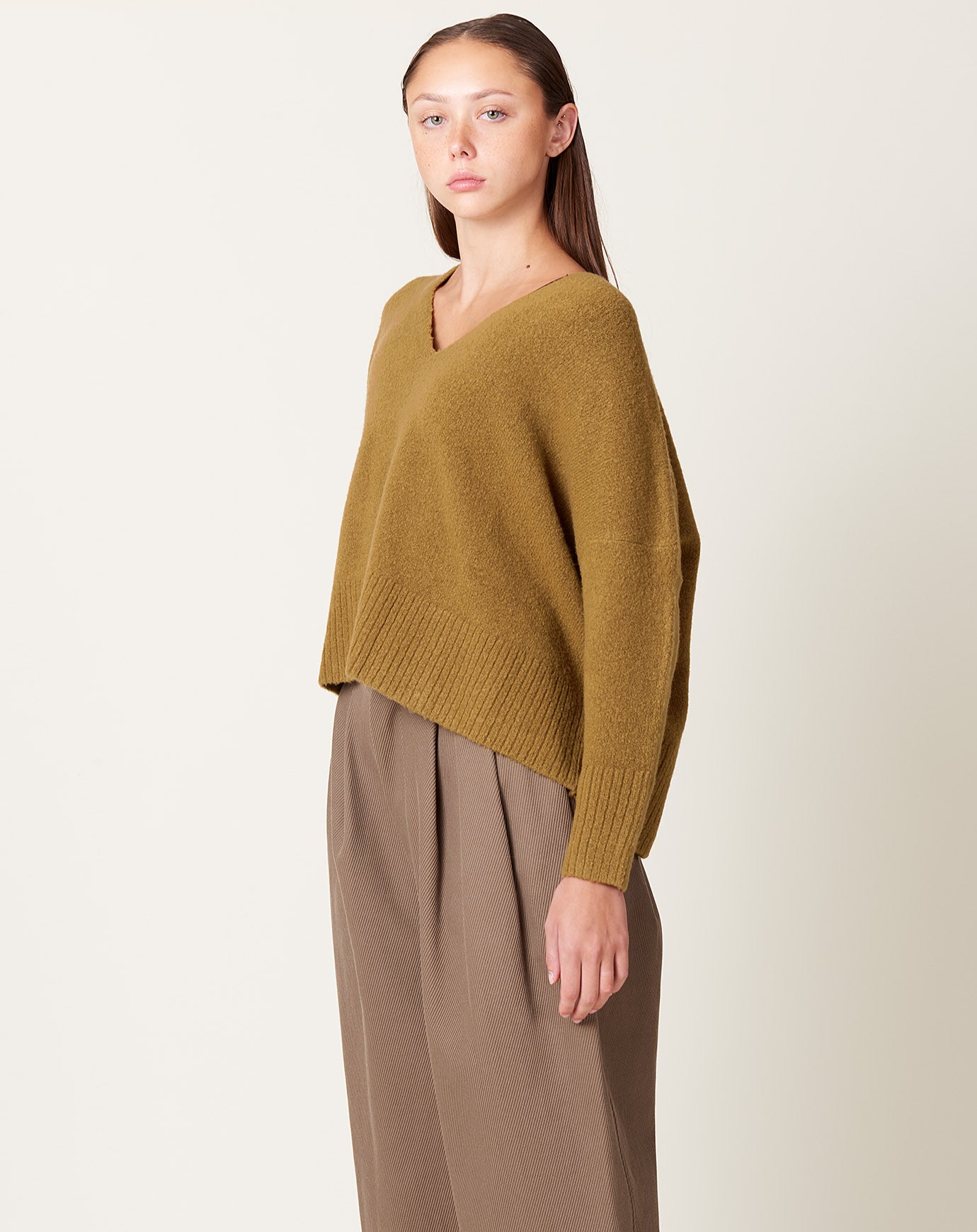 7115 by Szeki V-Neck Sweater in Dijon