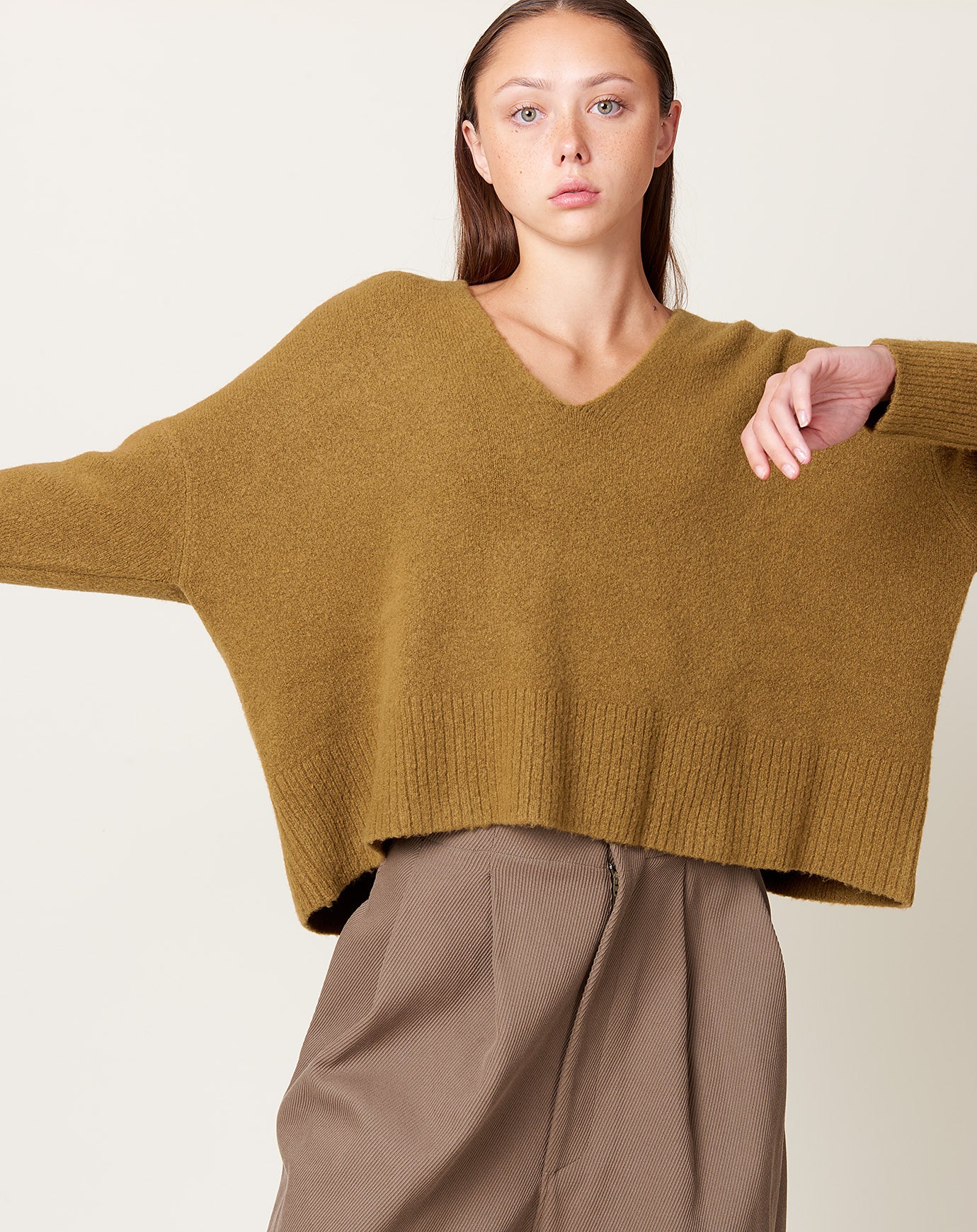 7115 by Szeki V-Neck Sweater in Dijon