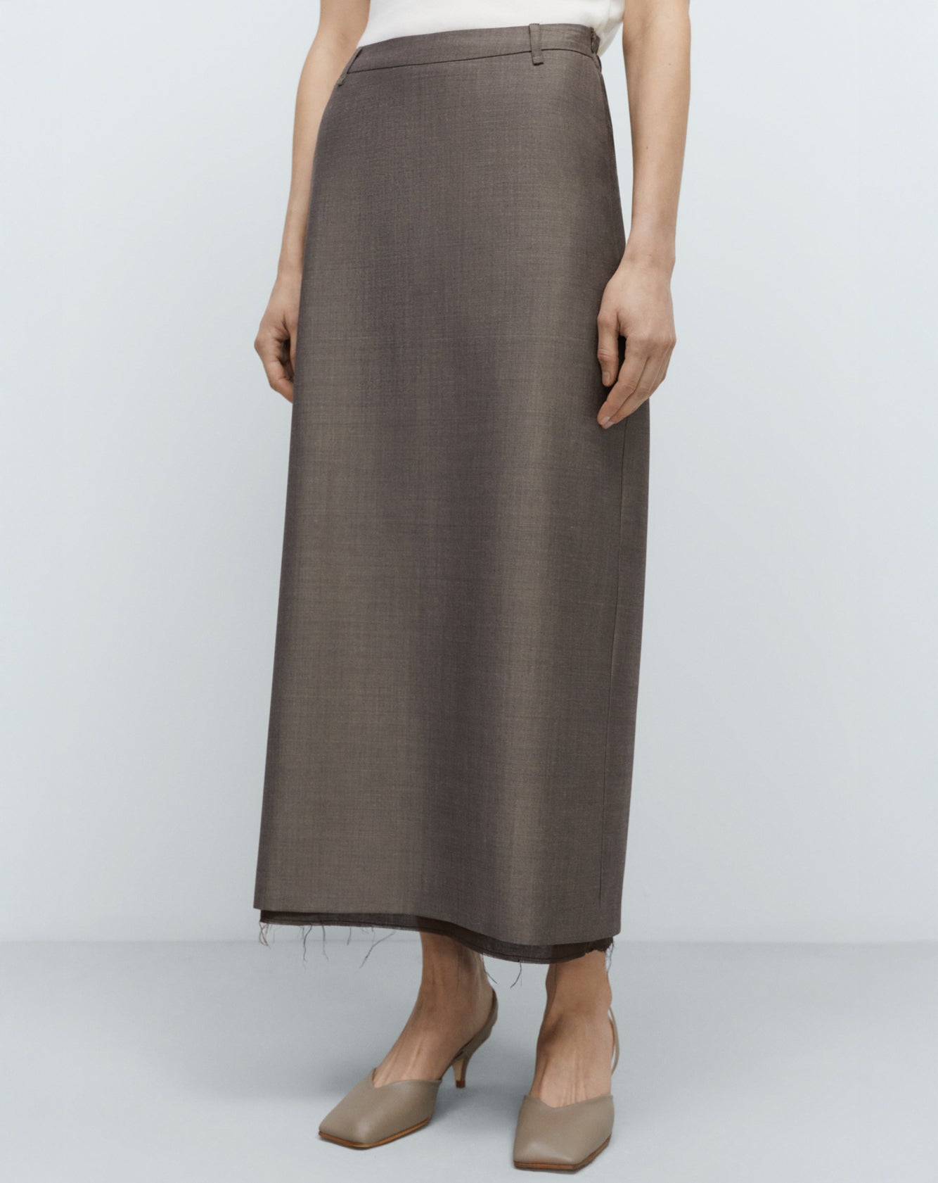 Cordera Tailoring Mohair Long Skirt in Smoke Brown