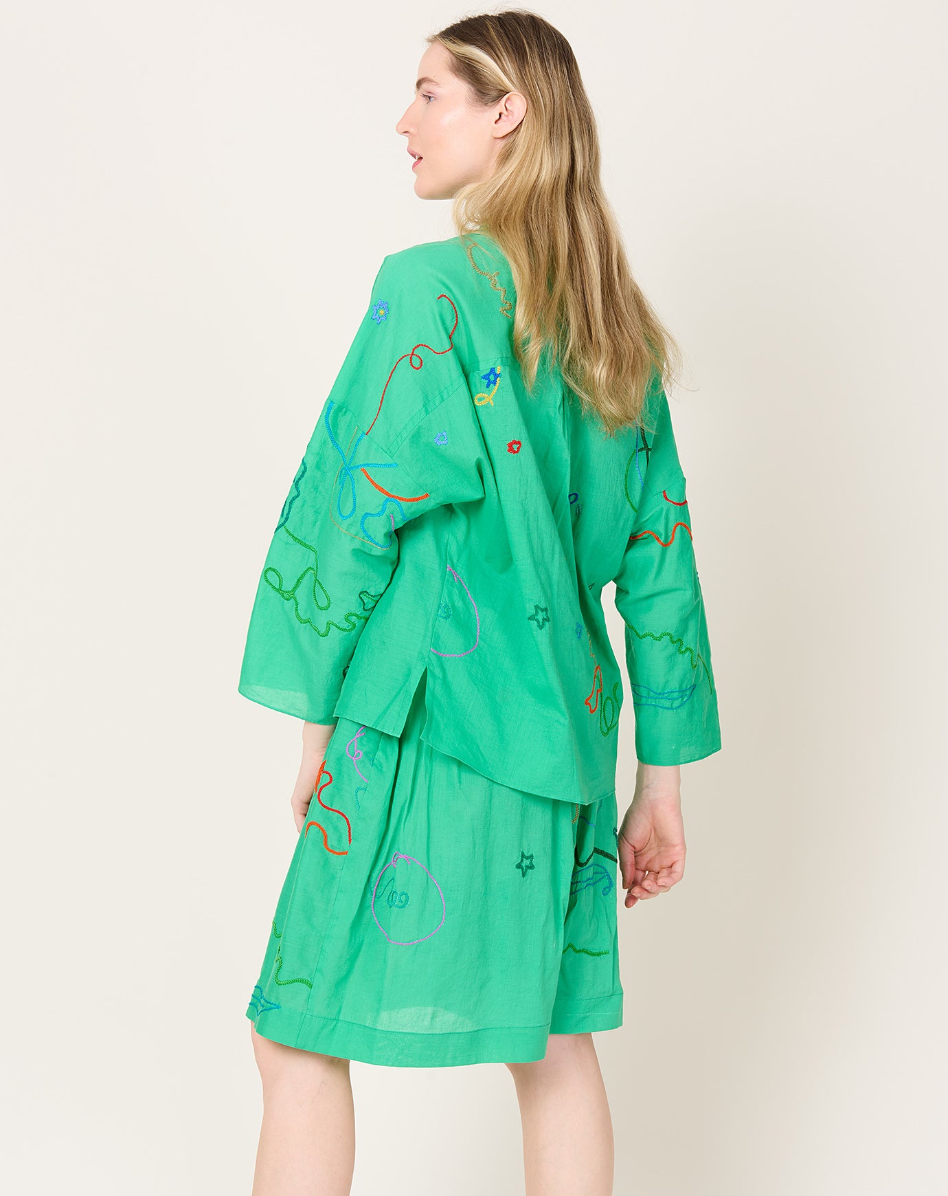 Anntian Hand Embroidered Shirt in Green