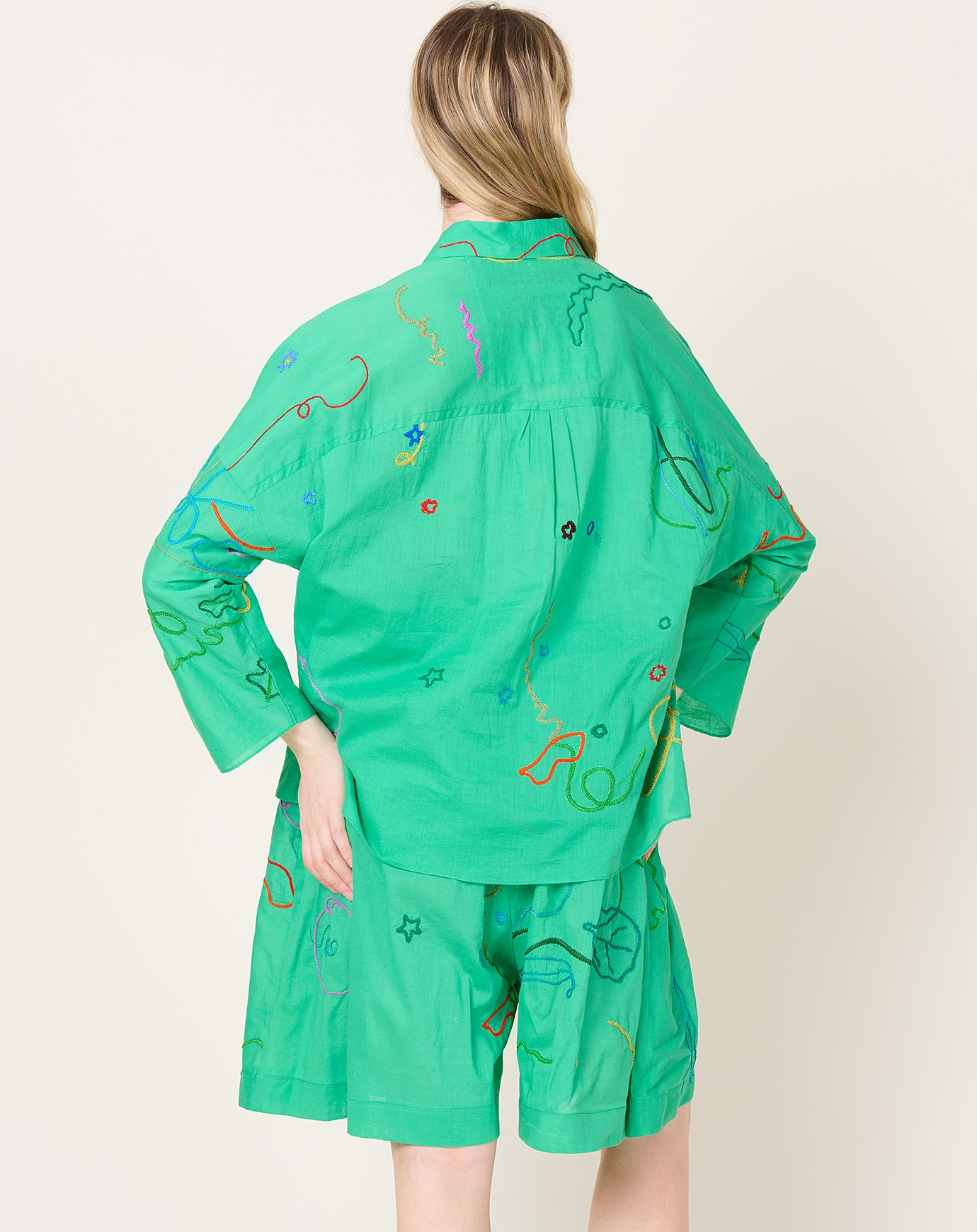 Anntian Hand Embroidered Shirt in Green