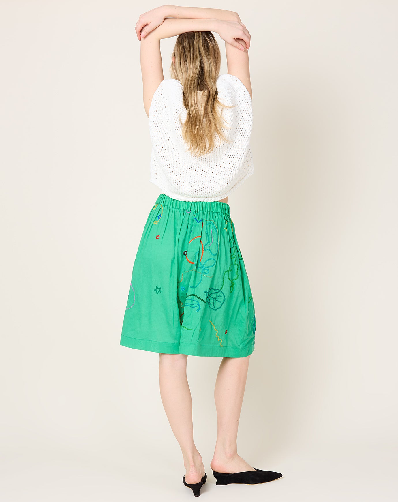 Anntian Hand Embroidered Shorts in Green