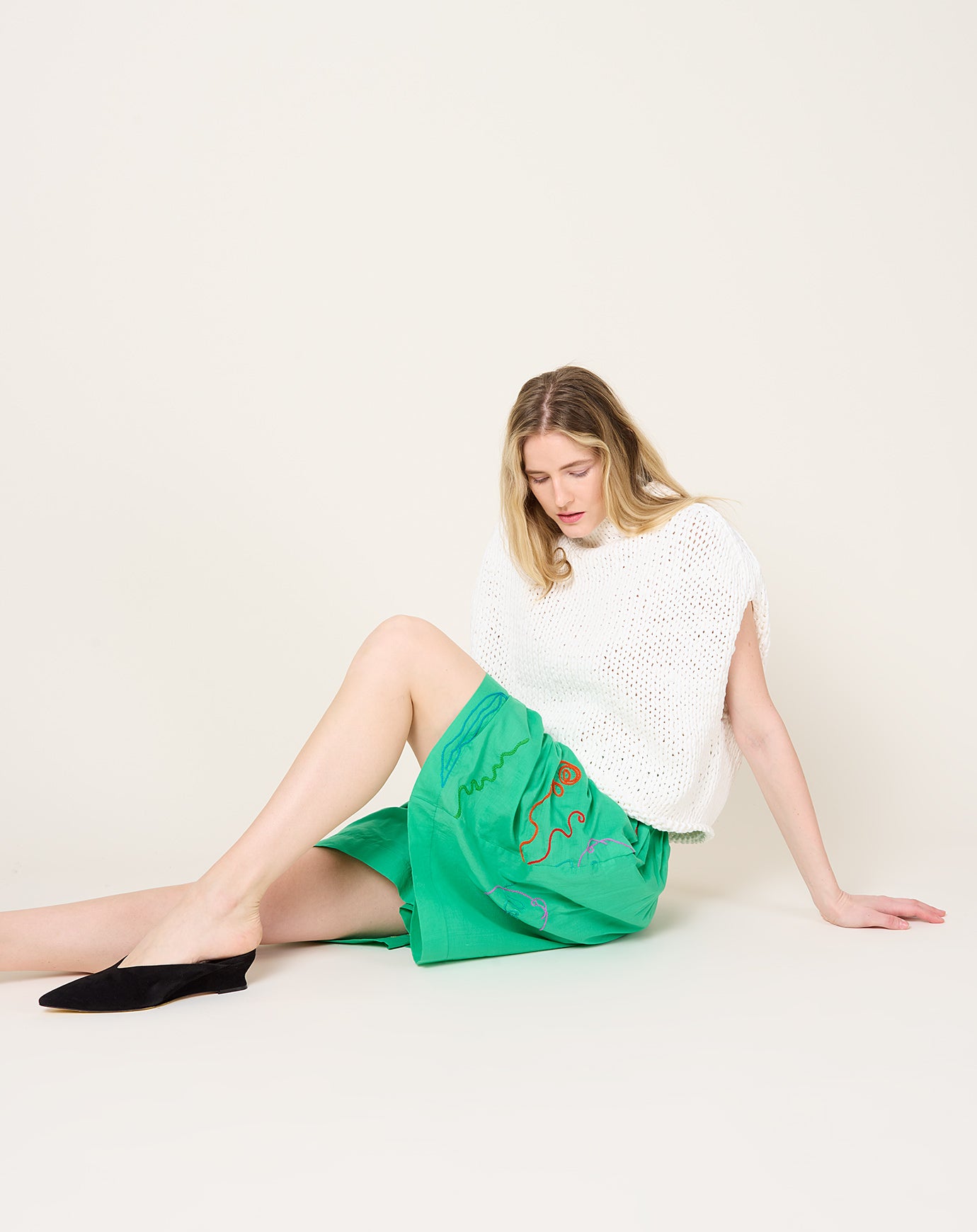 Anntian Hand Embroidered Shorts in Green
