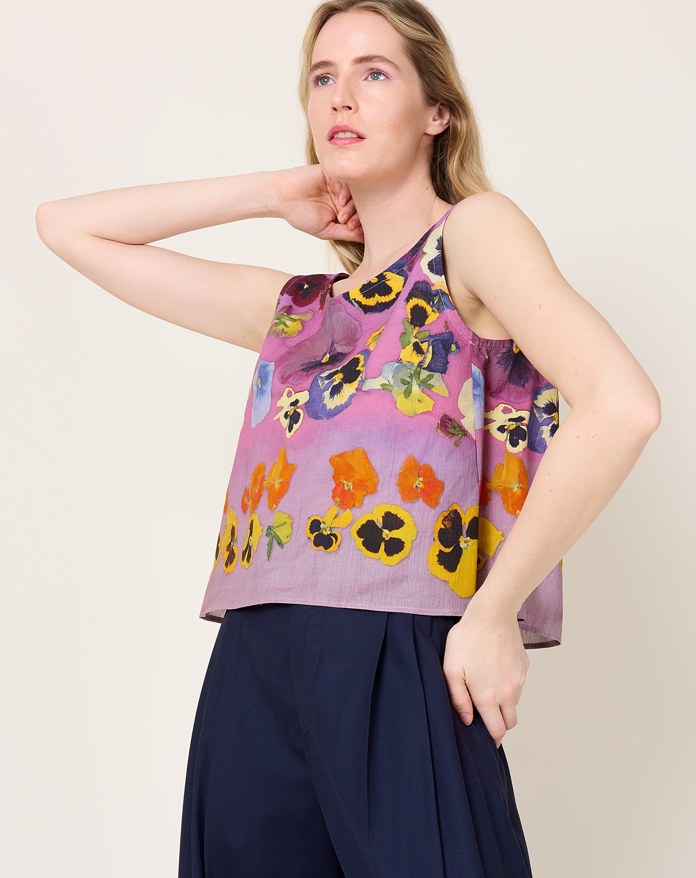 Anntian Summer Top in PRINT A Purple Pansies