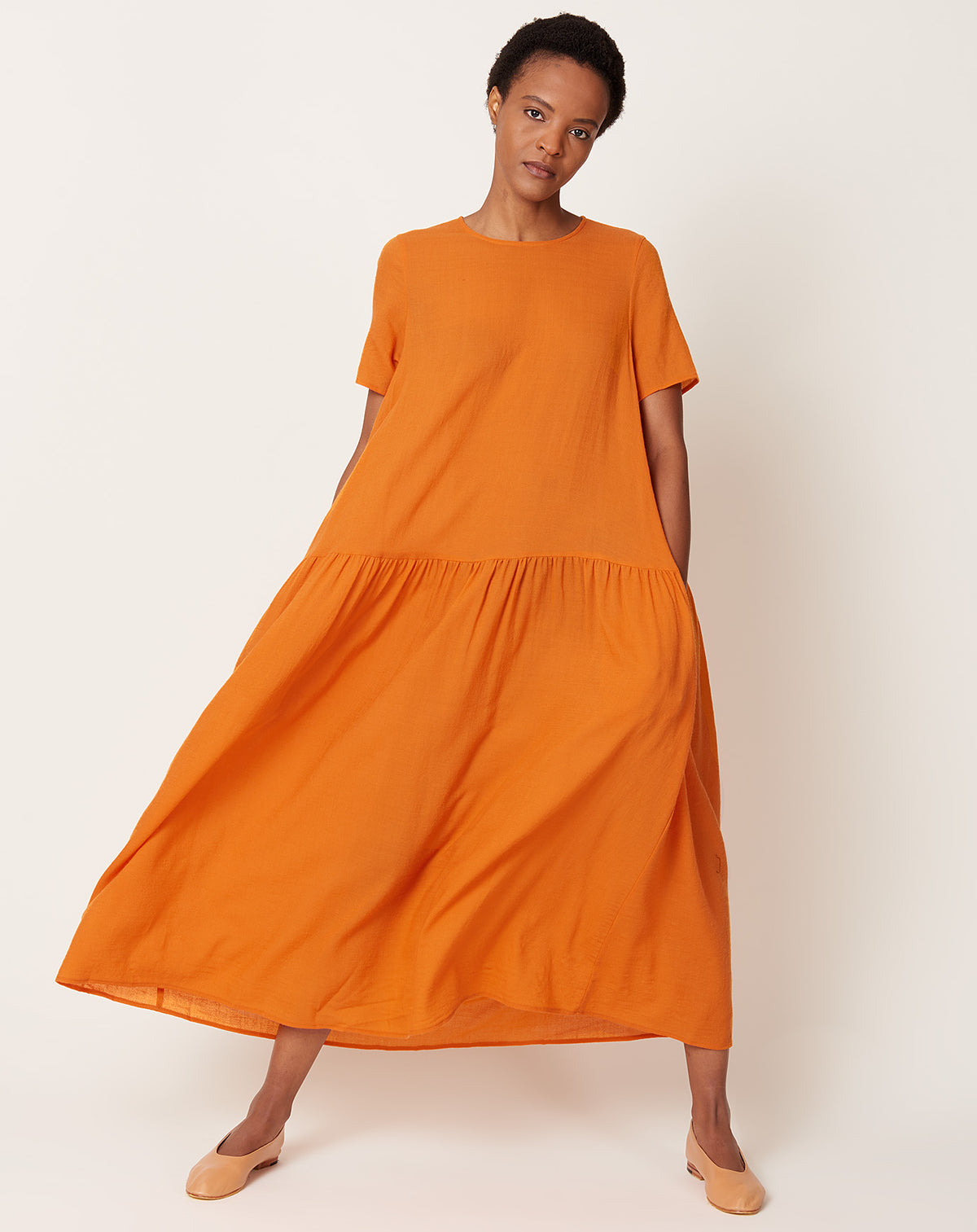 Drop Waist Dress in Clementine Wool Gauze | apuntob