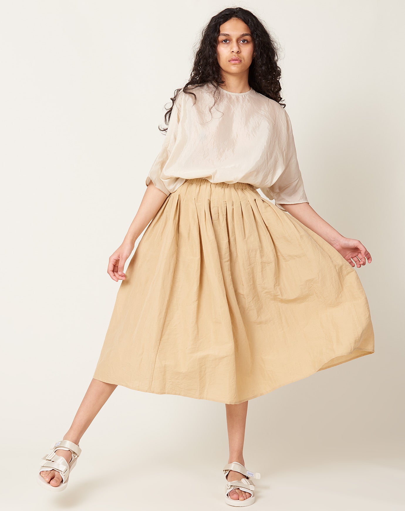apuntob Pleat Skirt in Honey Linen Cotton