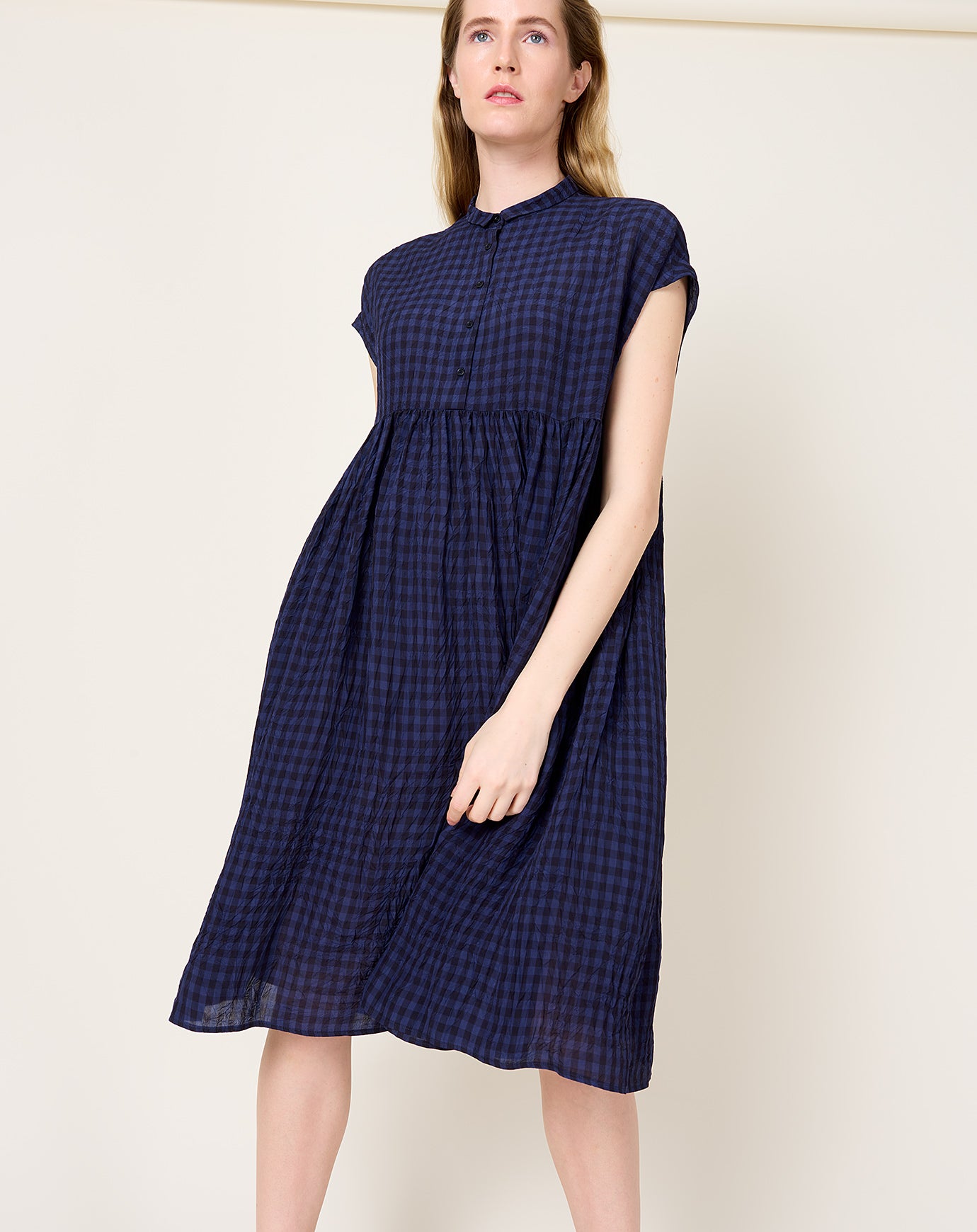 apuntob Crinkle Vichy Collared Dress in Night