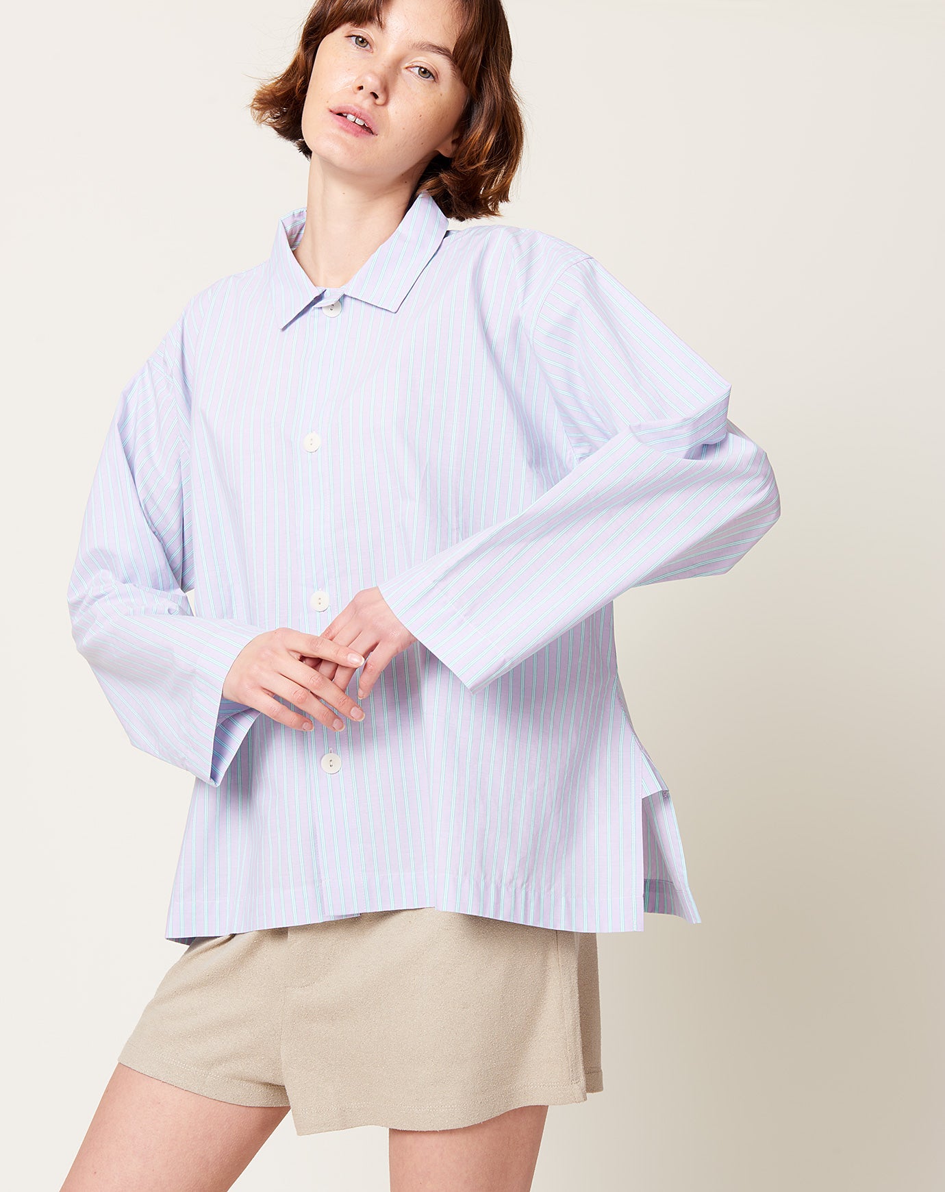 Baserange Kolla Shirt in Lilac Stripe
