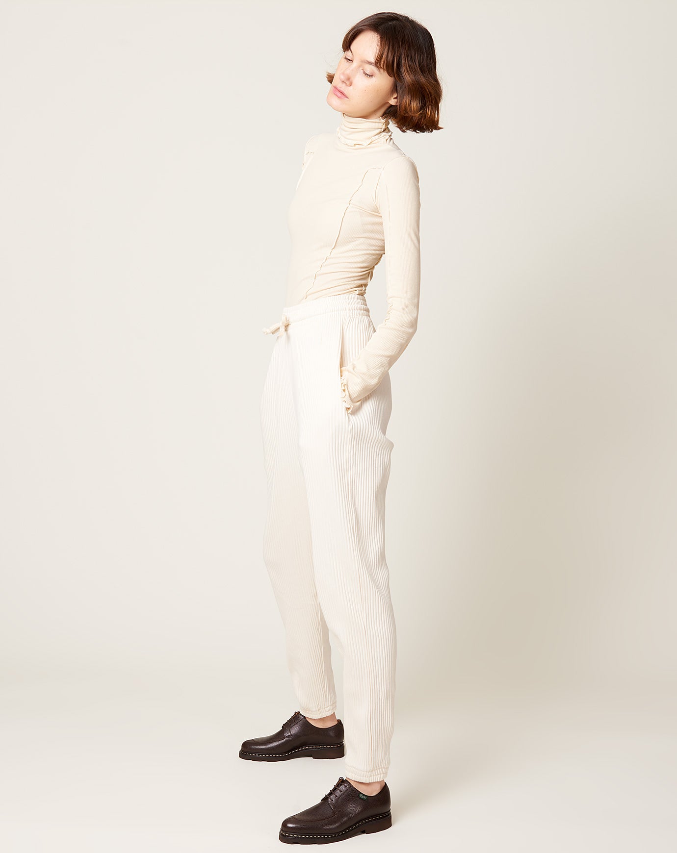 Baserange Sweat Pants in Off White Fleece Rib