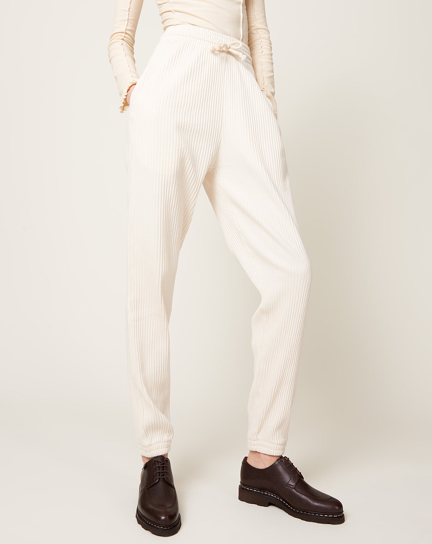 Baserange Sweat Pants in Off White Fleece Rib