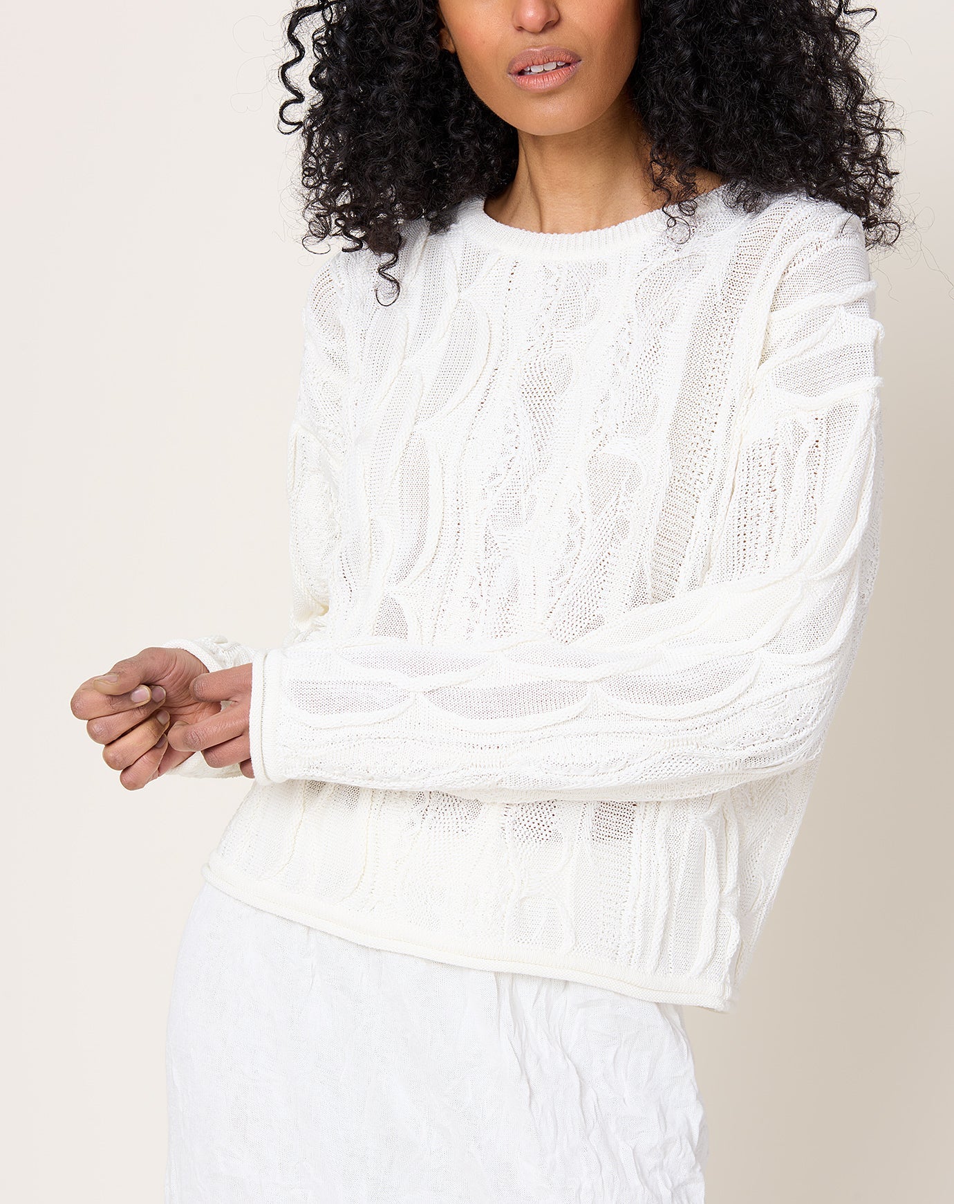 Black Crane Cable Summer Knit in Ivory