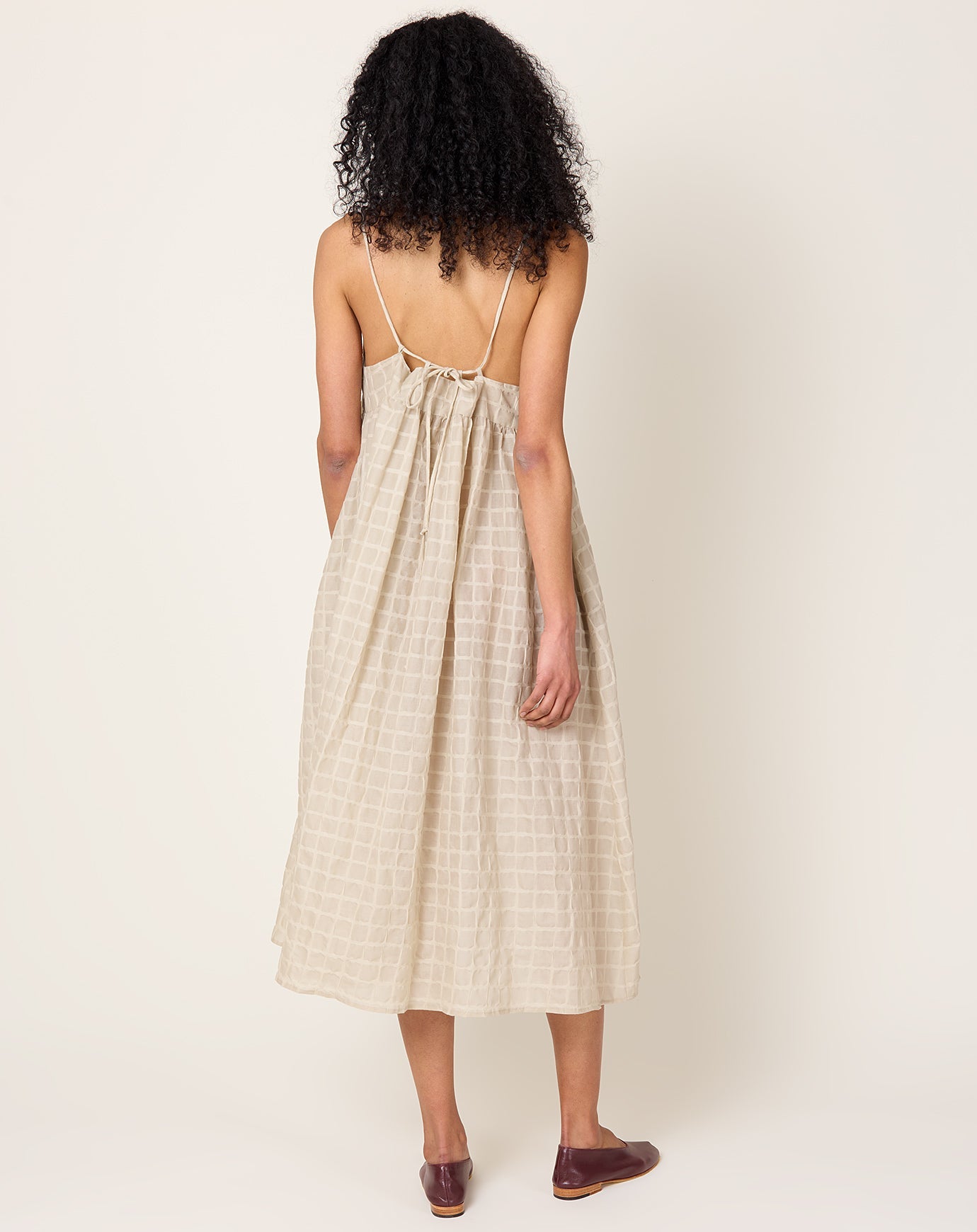 Black Crane Ripple Finish Strap Dress in Beige