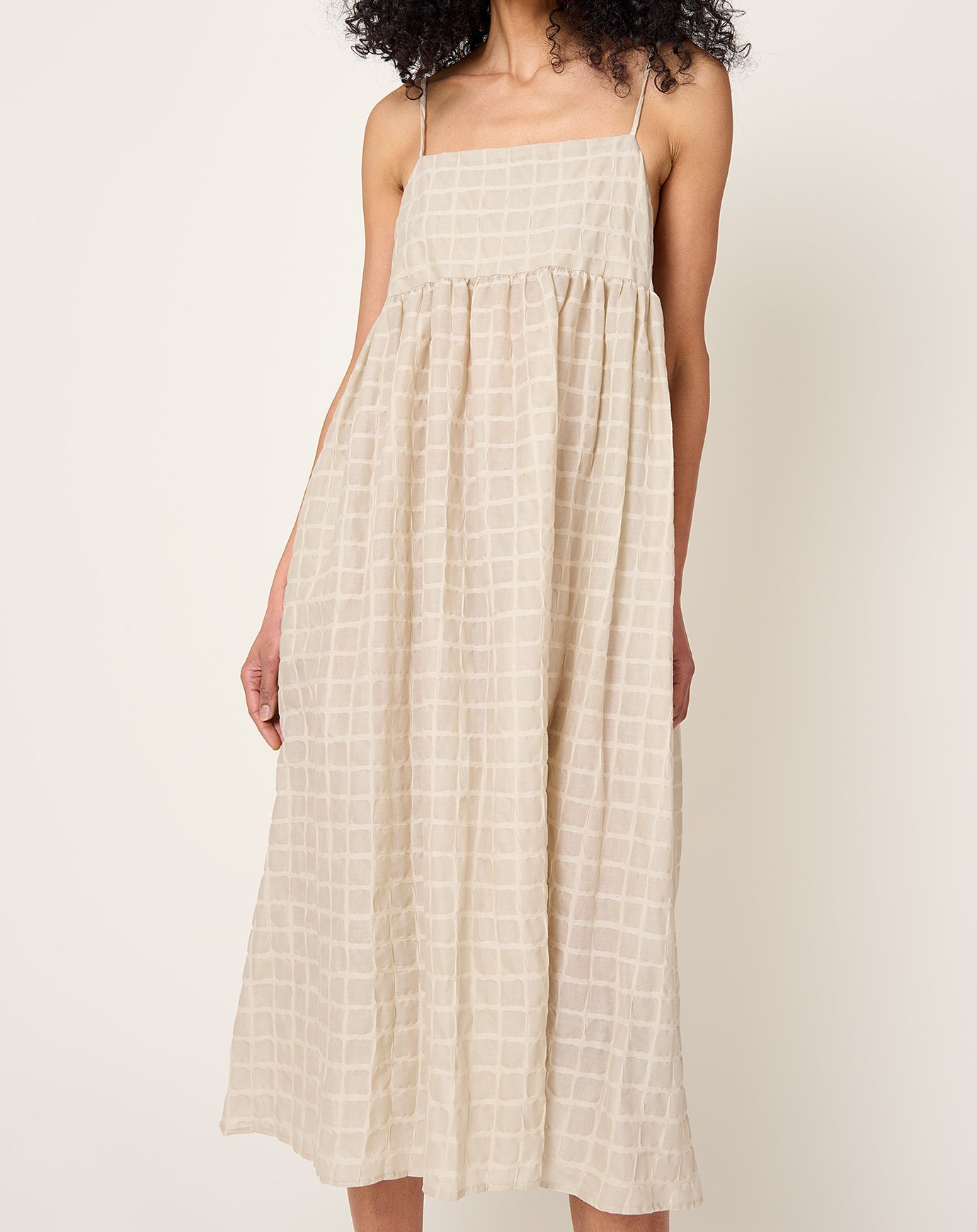 Black Crane Ripple Finish Strap Dress in Beige