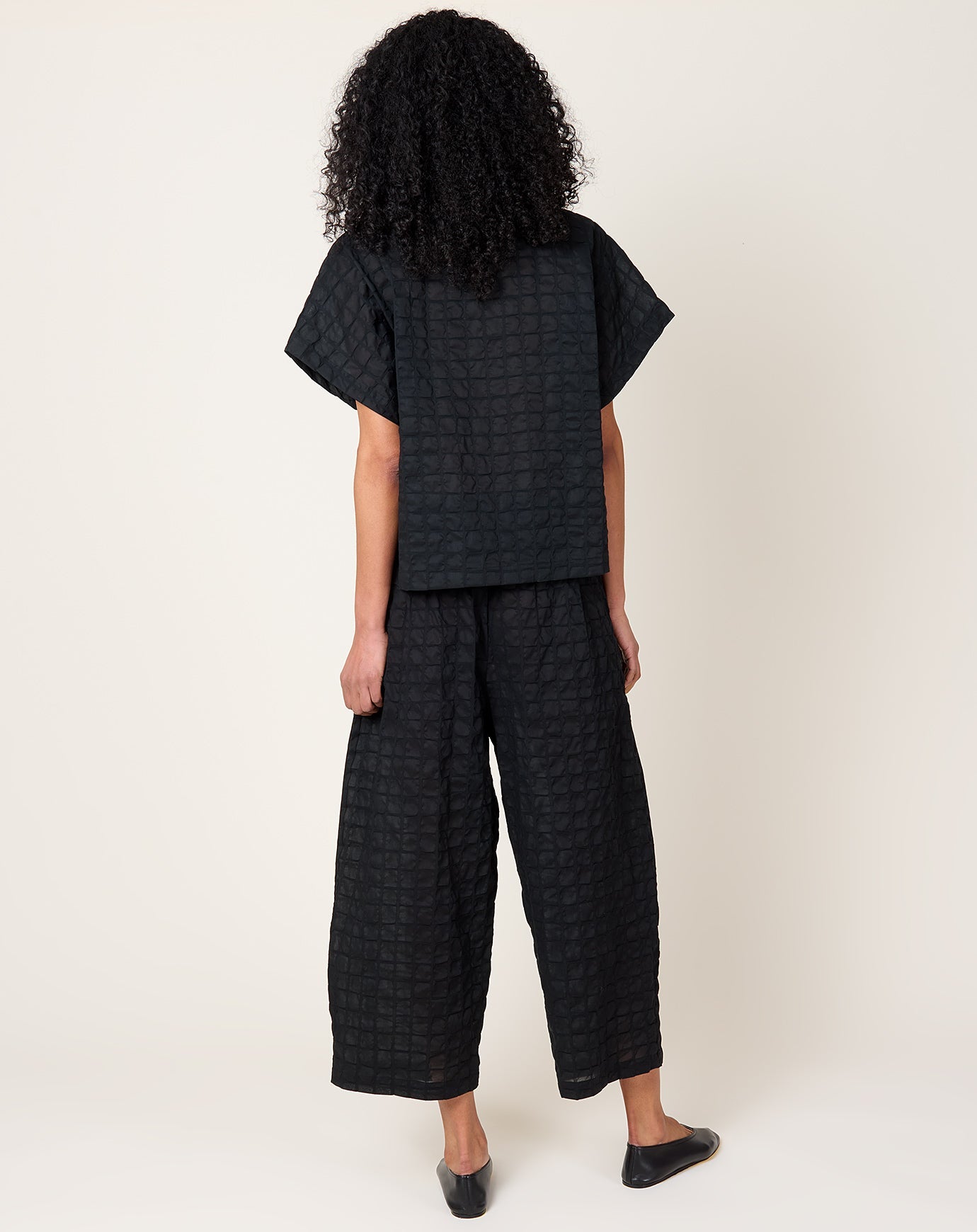 Black Crane Ripple Finish Wide Pants in Black