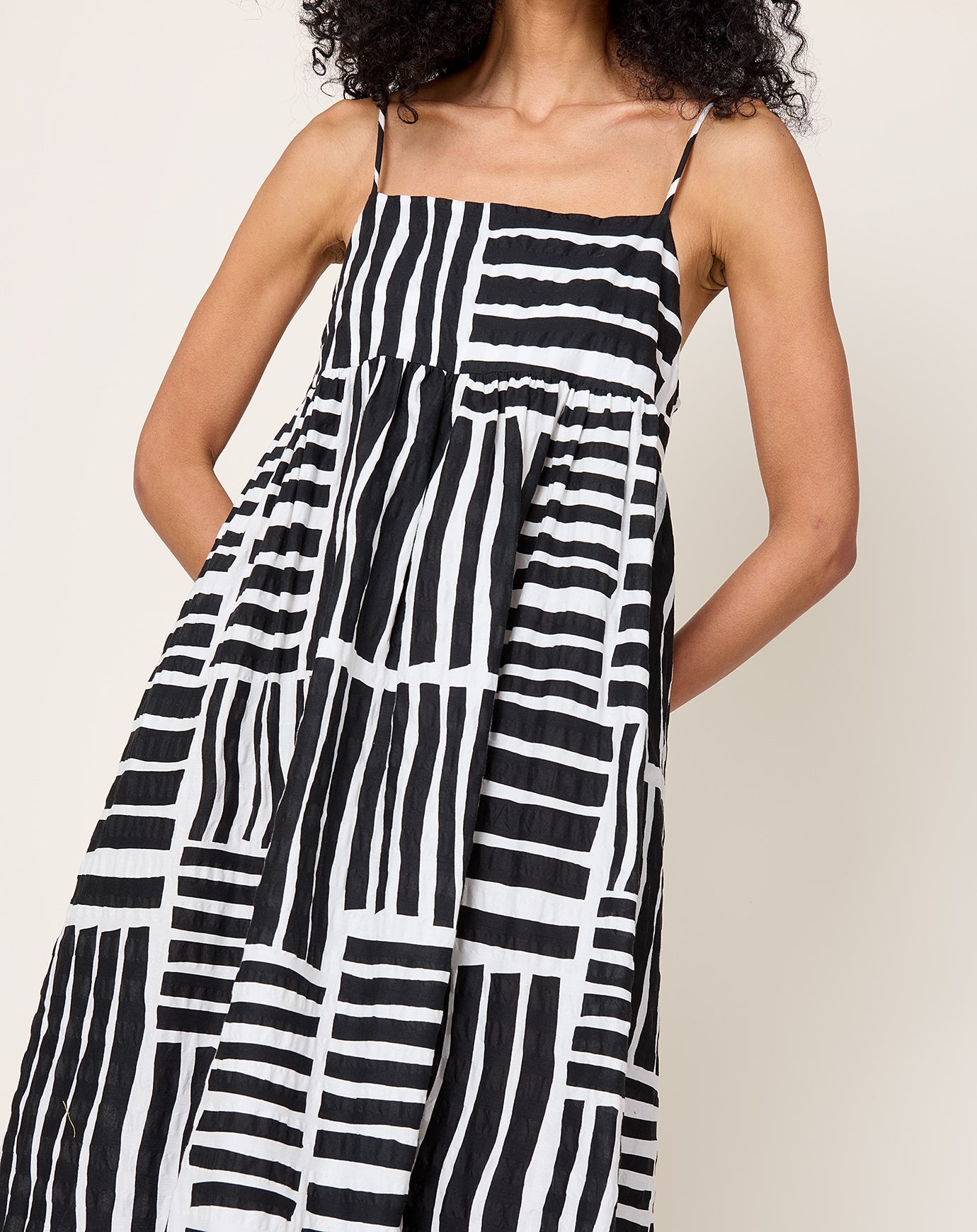 Black Crane Print Strap Dress in Black