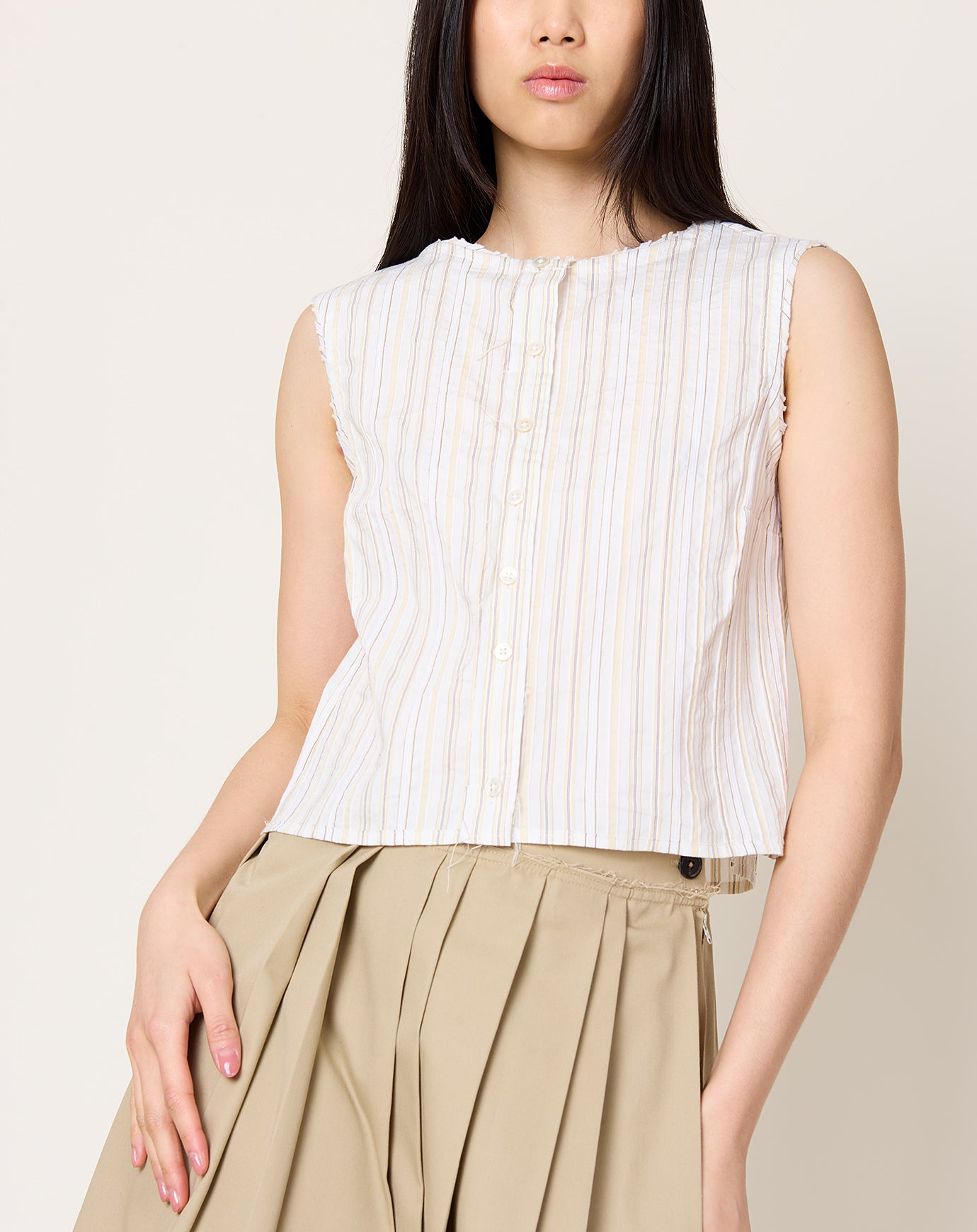 Camiel Fortgens Square Top in Off White Stripes