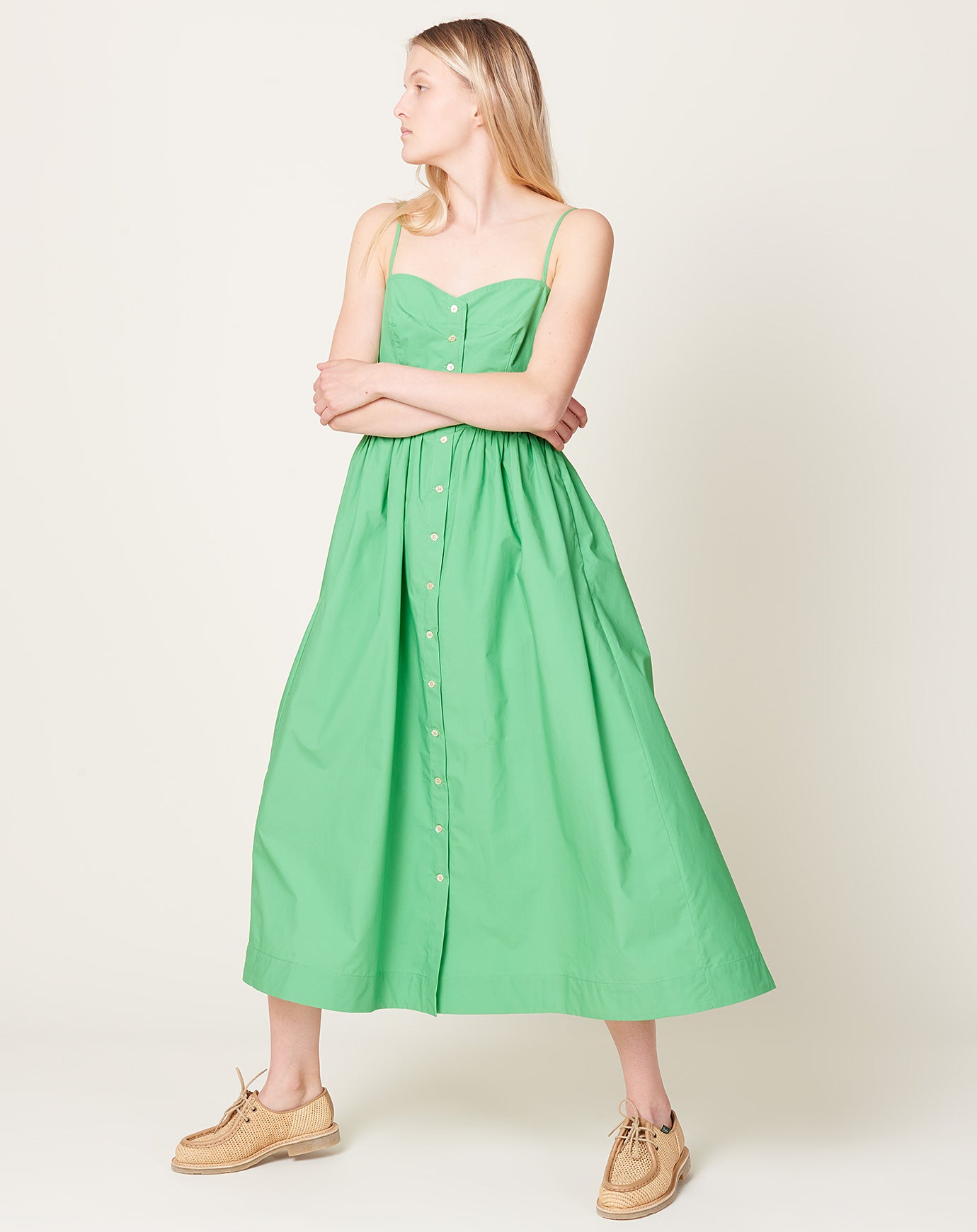 Caron Callahan Lydia Dress in Jade Poplin