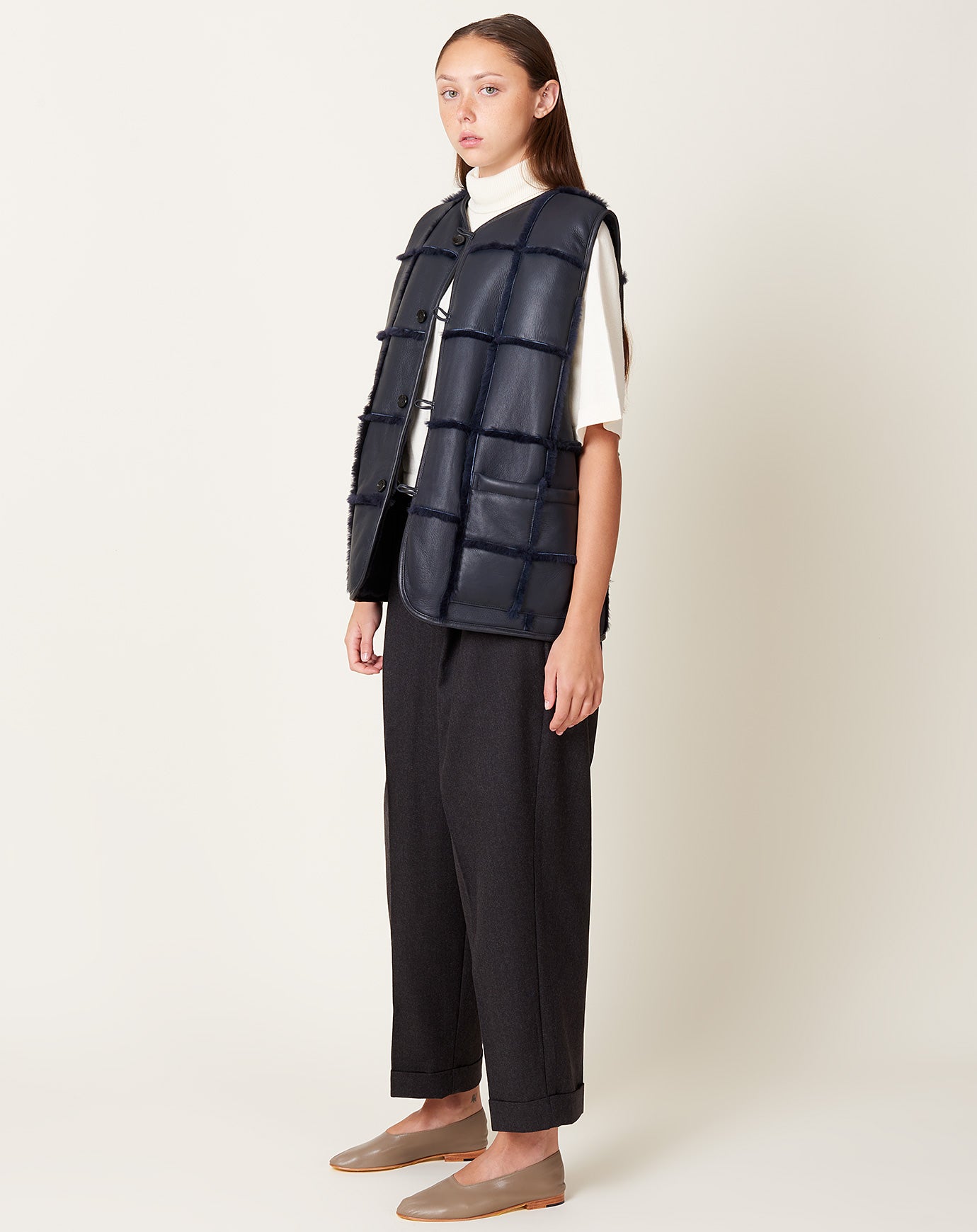 Cawley Checked River Vest in Navy