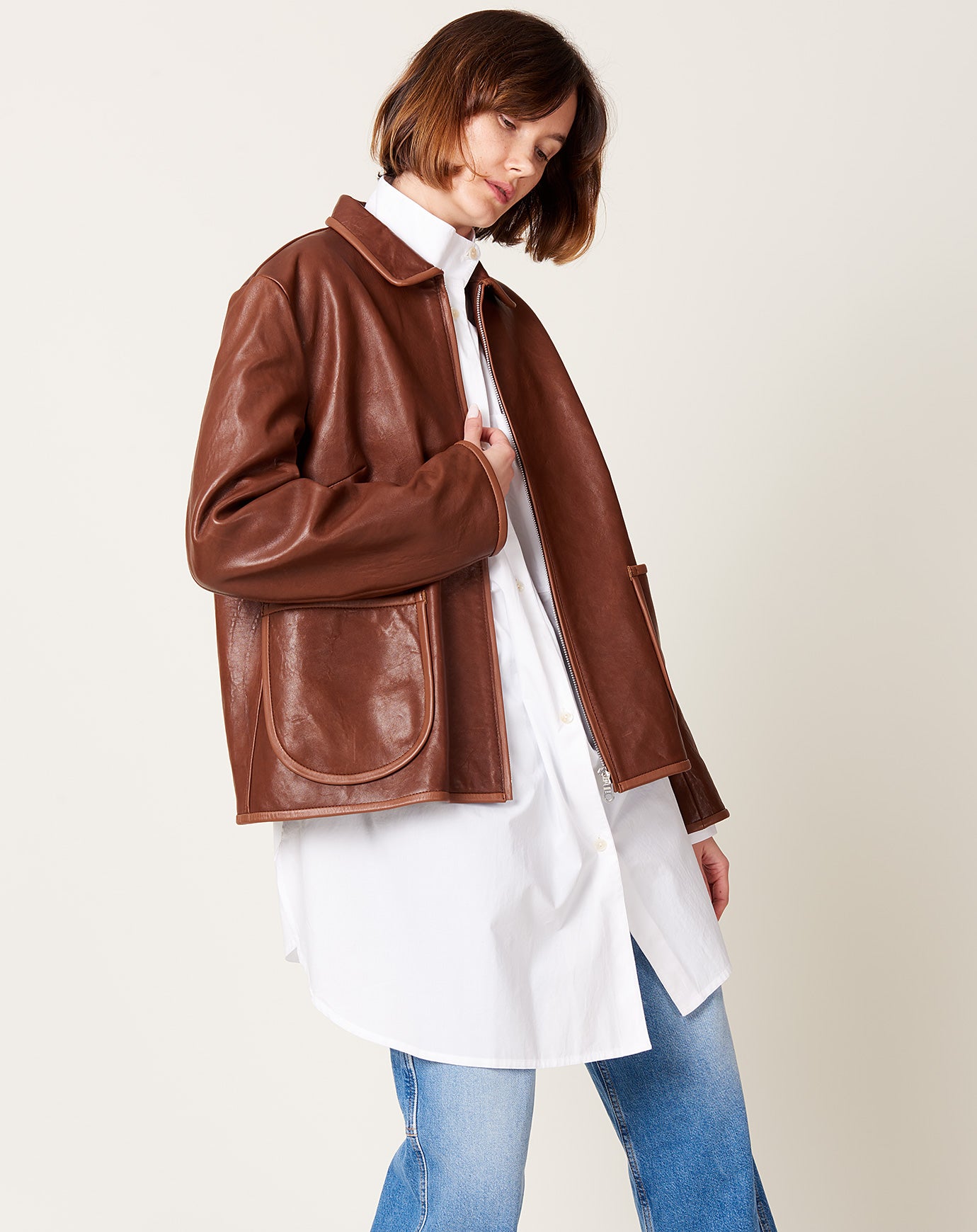 Cawley Leather Zip Lillie Jacket in Light Brown
