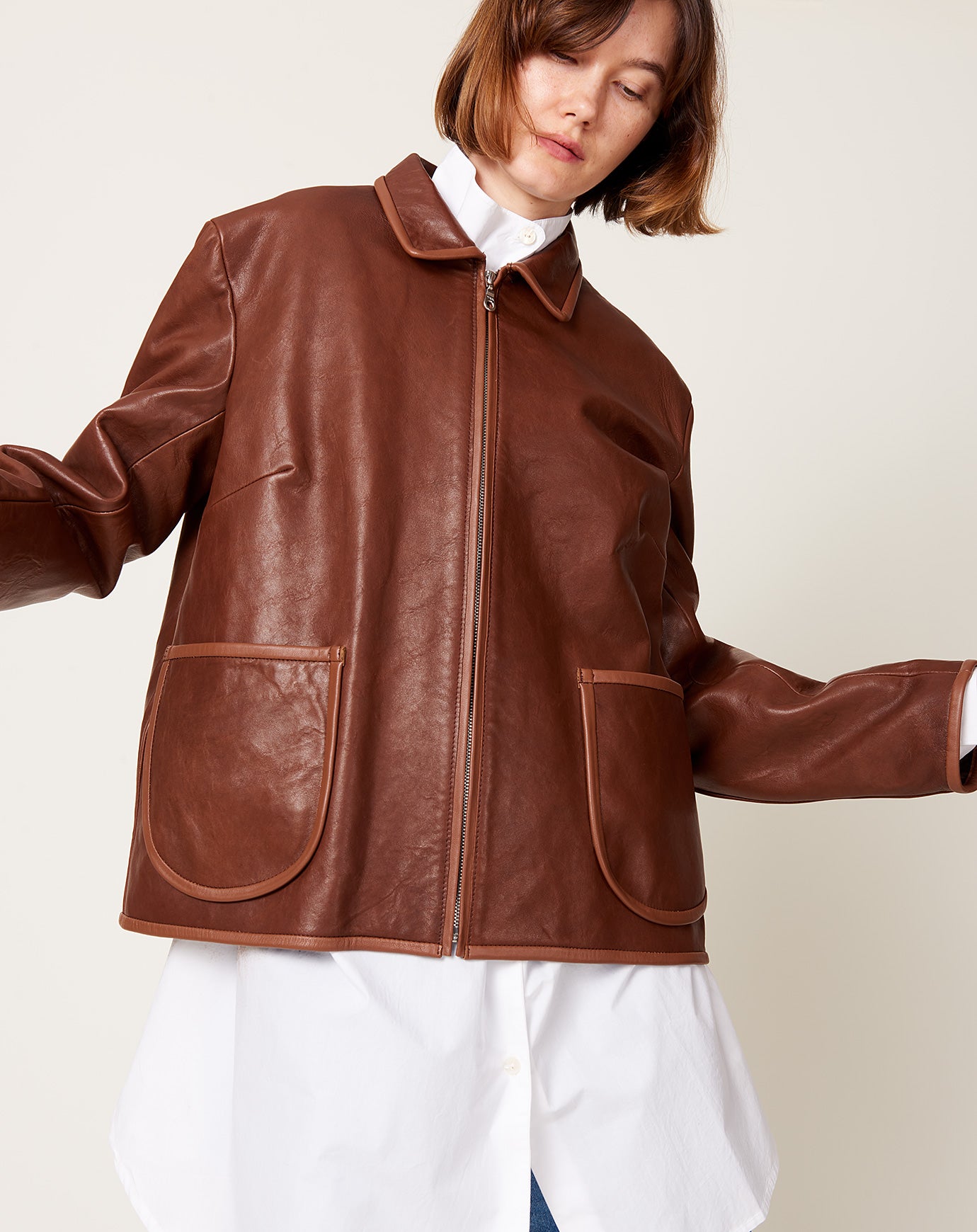 Cawley Leather Zip Lillie Jacket in Light Brown