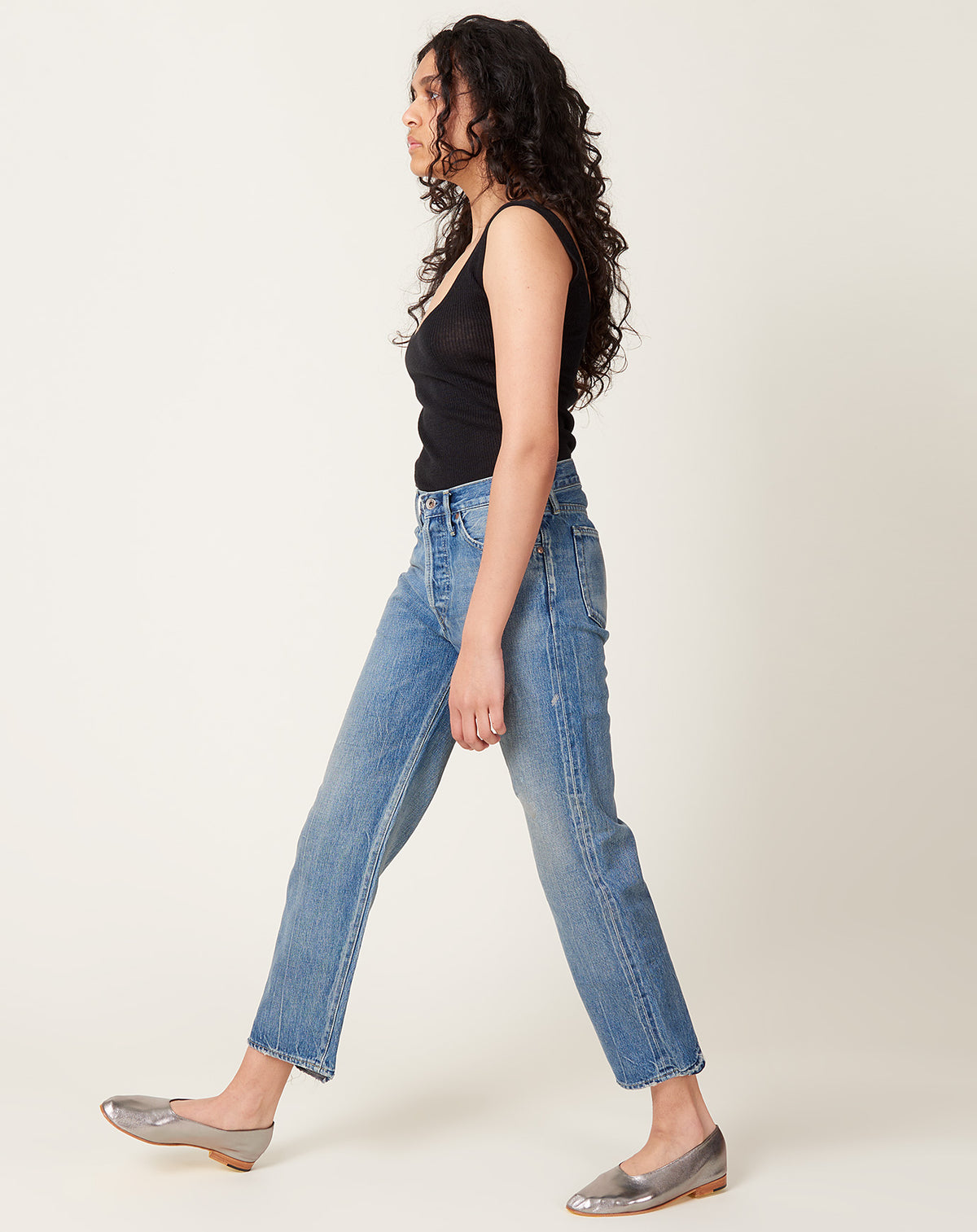 Selvedge Denim Used Ankle Cut in Light Distress | Chimala | Covet 