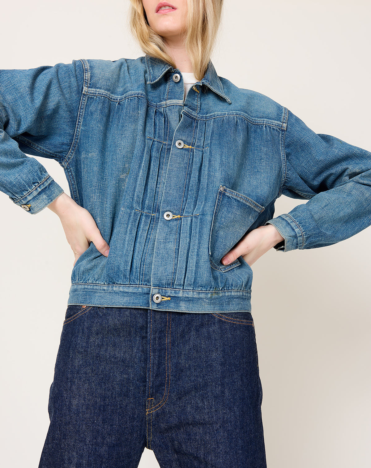 Selvedge Nep Denim Short Jacket in Light Distress | Chimala 
