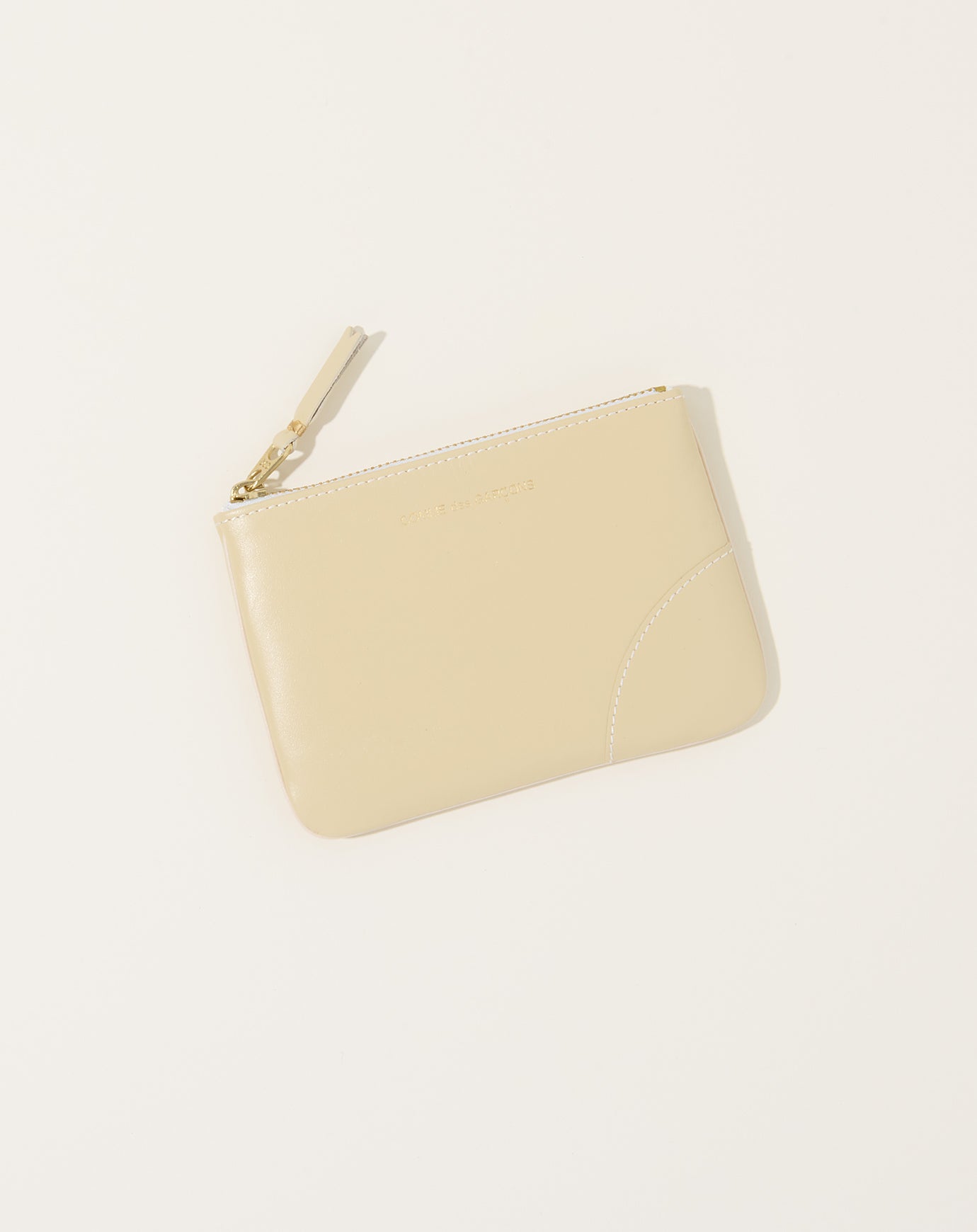 Comme des Garçons Classic Leather Zip Pouch in Off White