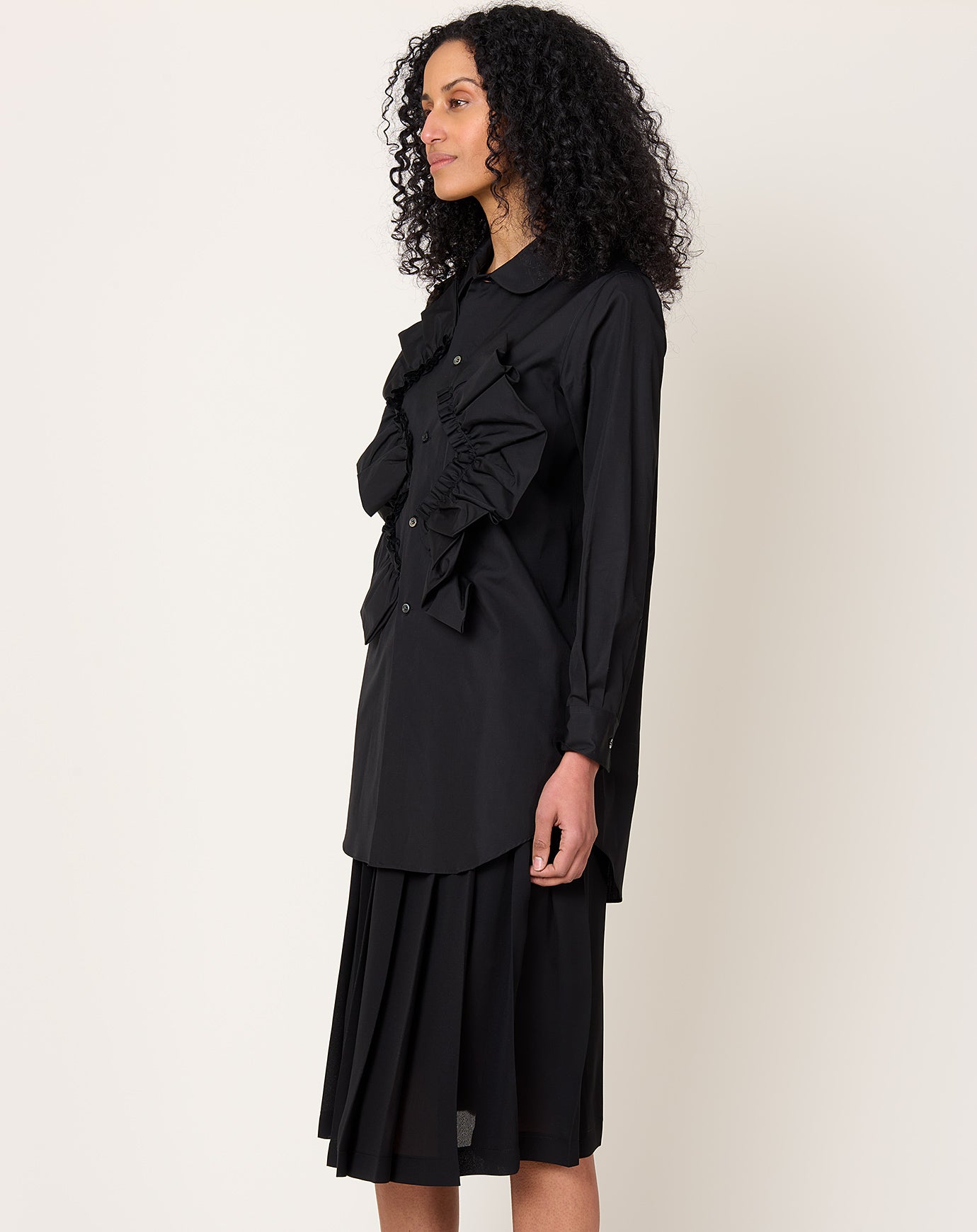 Comme des Garçons Comme des Garçons Rounded Collar Ruffle Shirt in Black