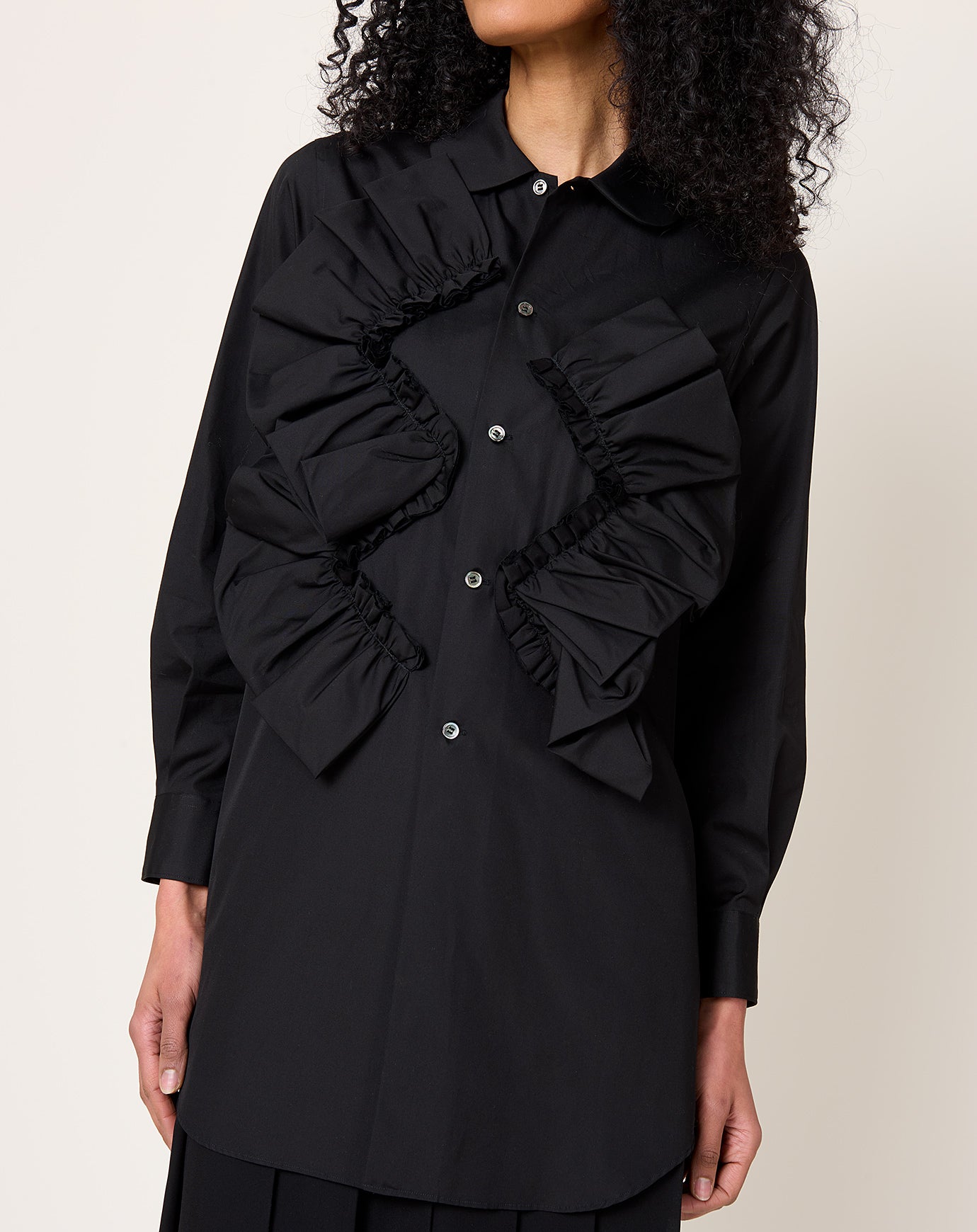 Comme des Garçons Comme des Garçons Rounded Collar Ruffle Shirt in Black