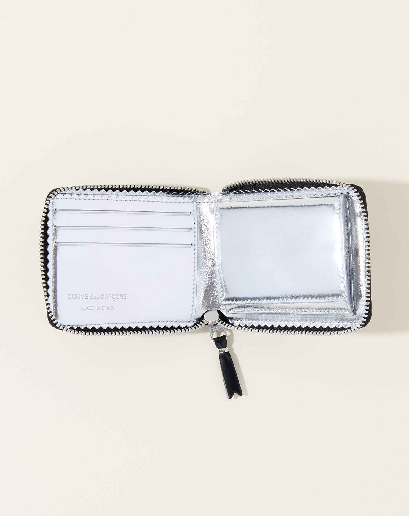 Comme des Garçons Mirror Inside Full Zip Wallet in Silver