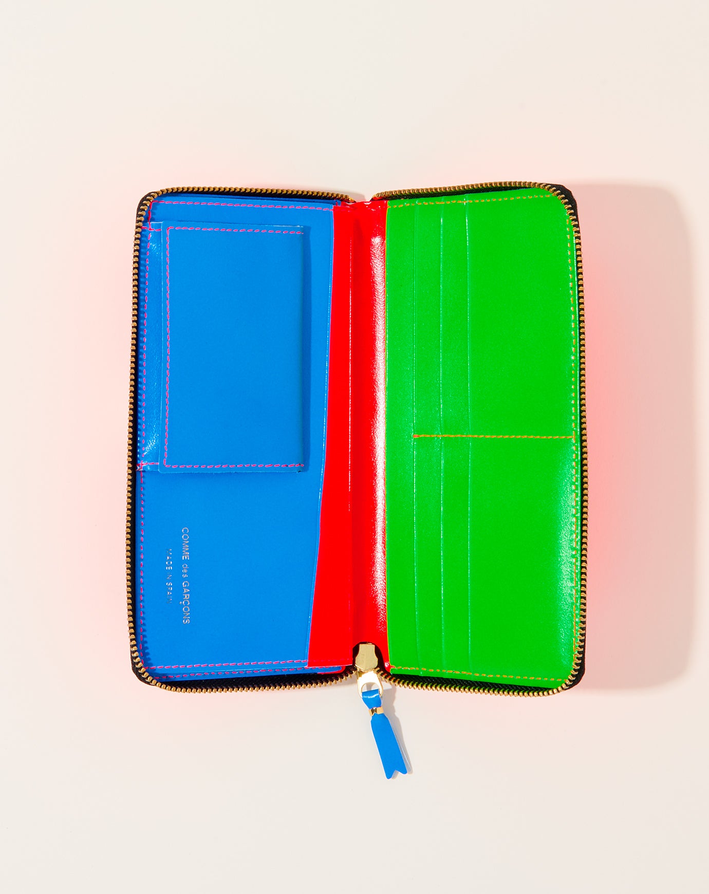 Comme des Garçons Leather Wallet in Super Fluo Orange