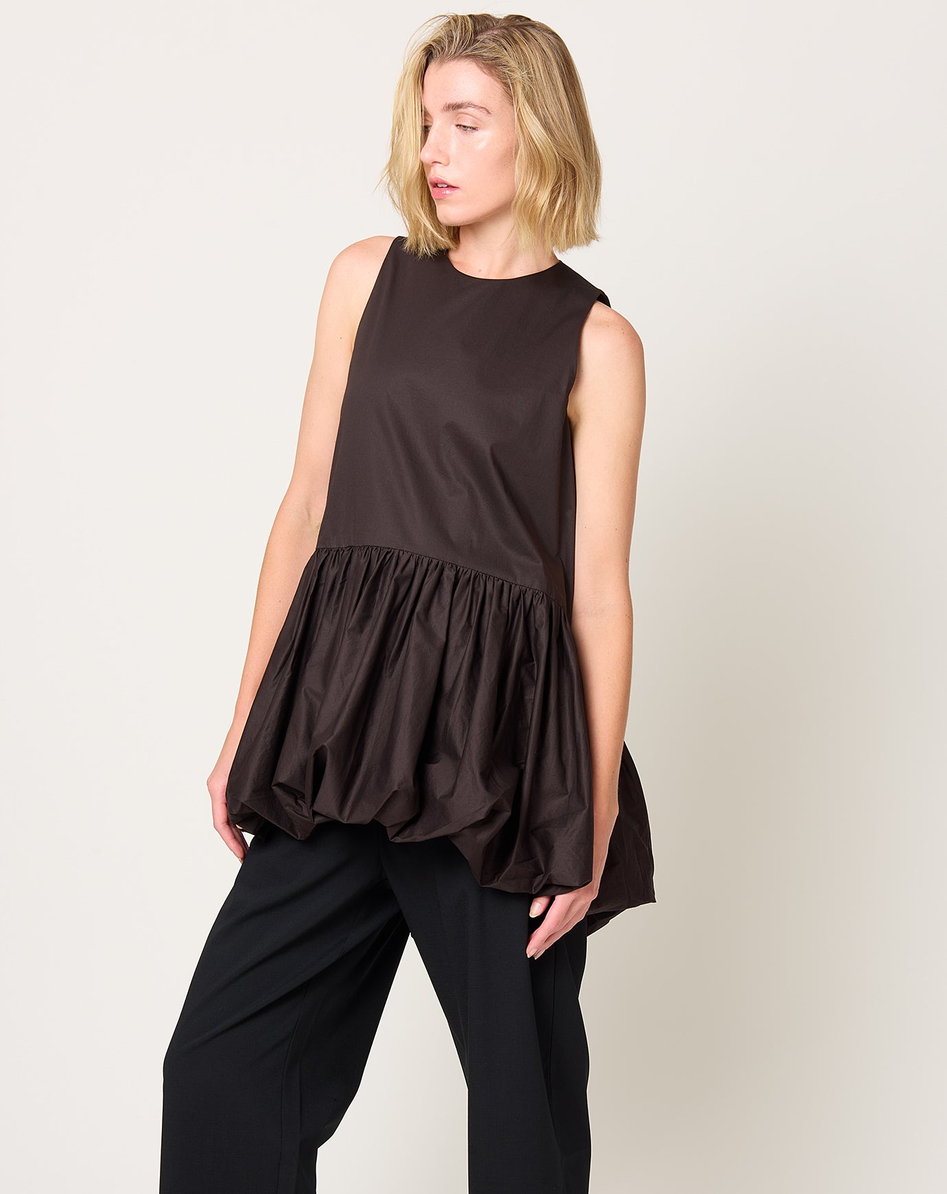 Cordera Balloon Mini Dress in Brown
