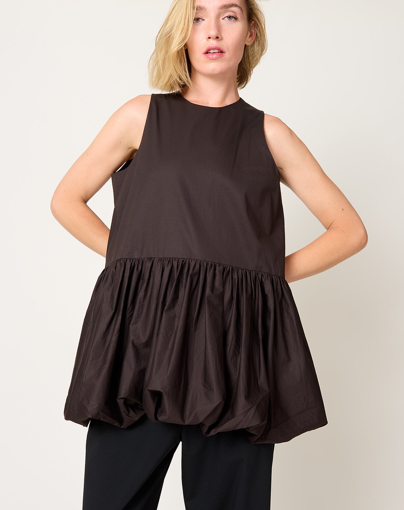 Cordera Balloon Mini Dress in Brown