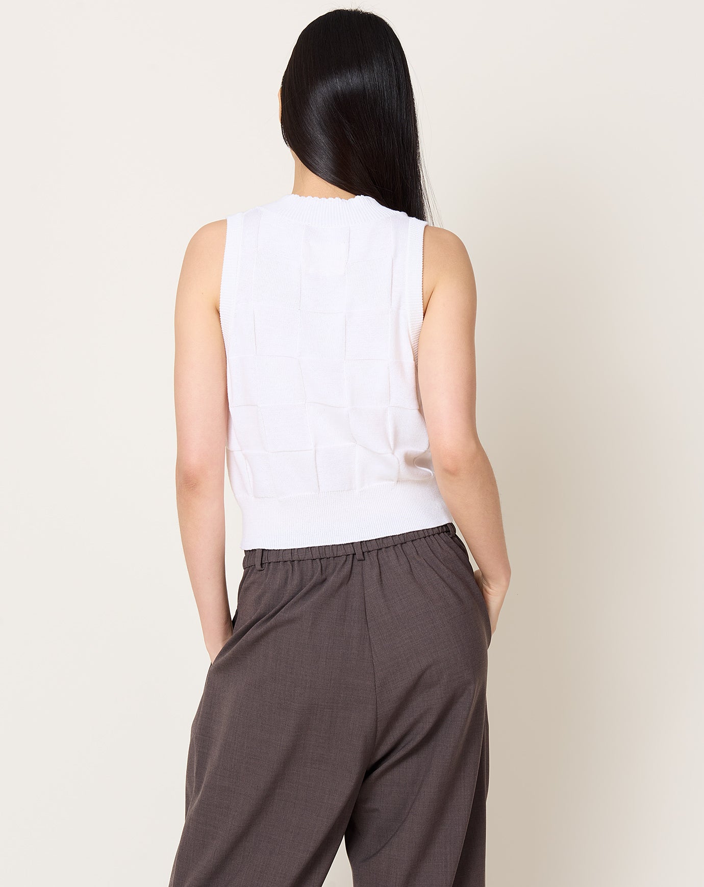 Cordera Checkered Cotton & Cashmere Waistcoat in White