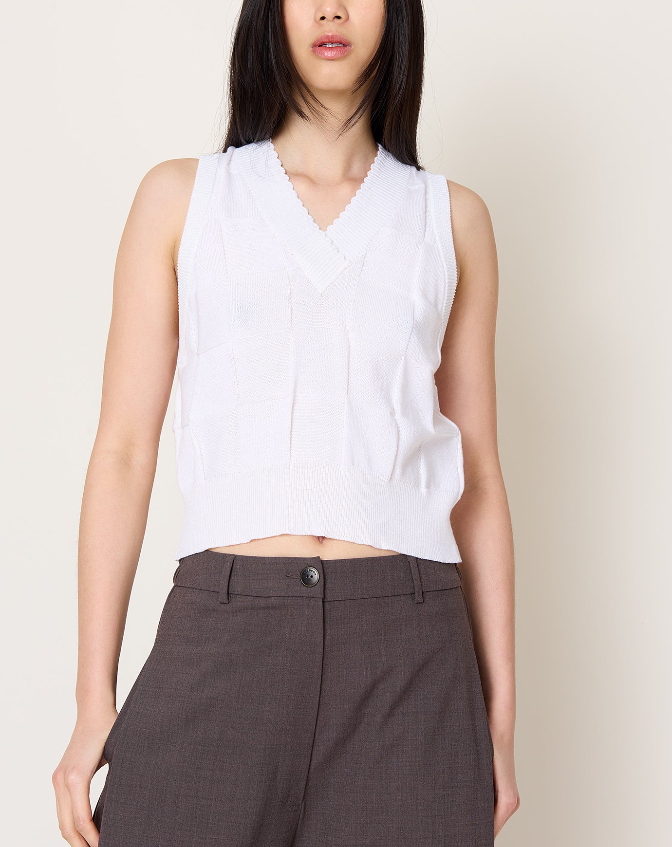 Cordera Checkered Cotton & Cashmere Waistcoat in White