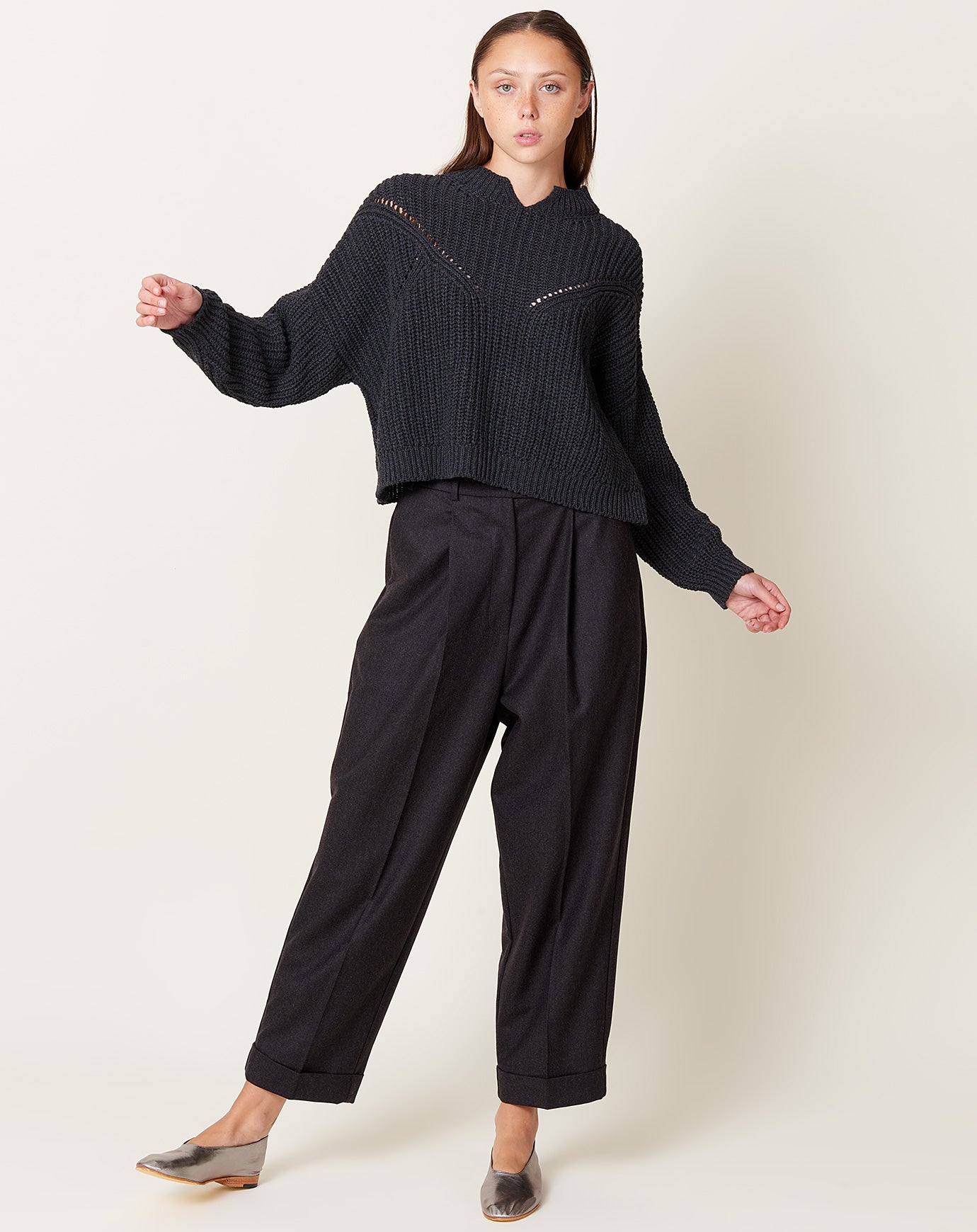 Cordera Cotton Cropped Sweater in Anthracite
