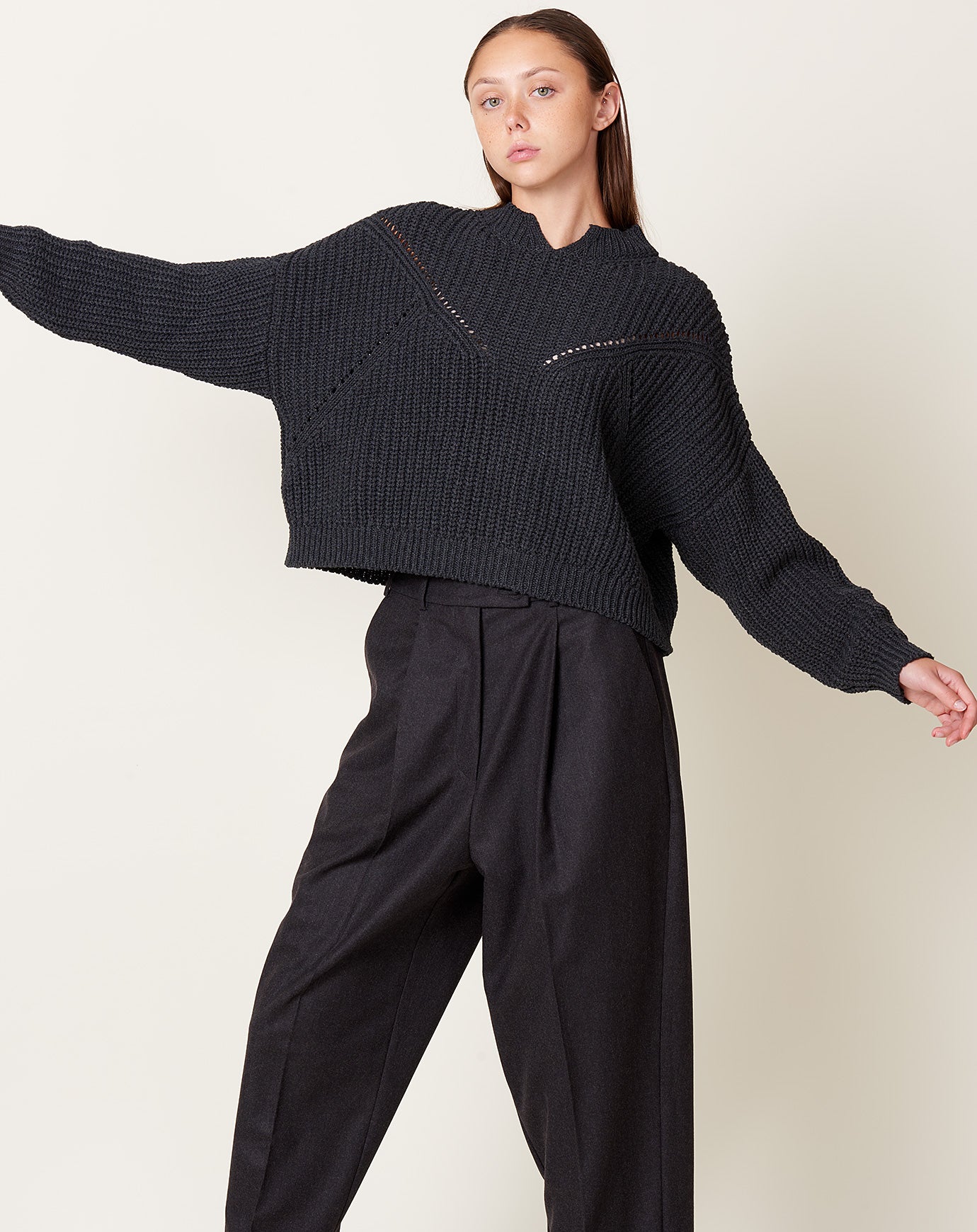 Cordera Cotton Cropped Sweater in Anthracite