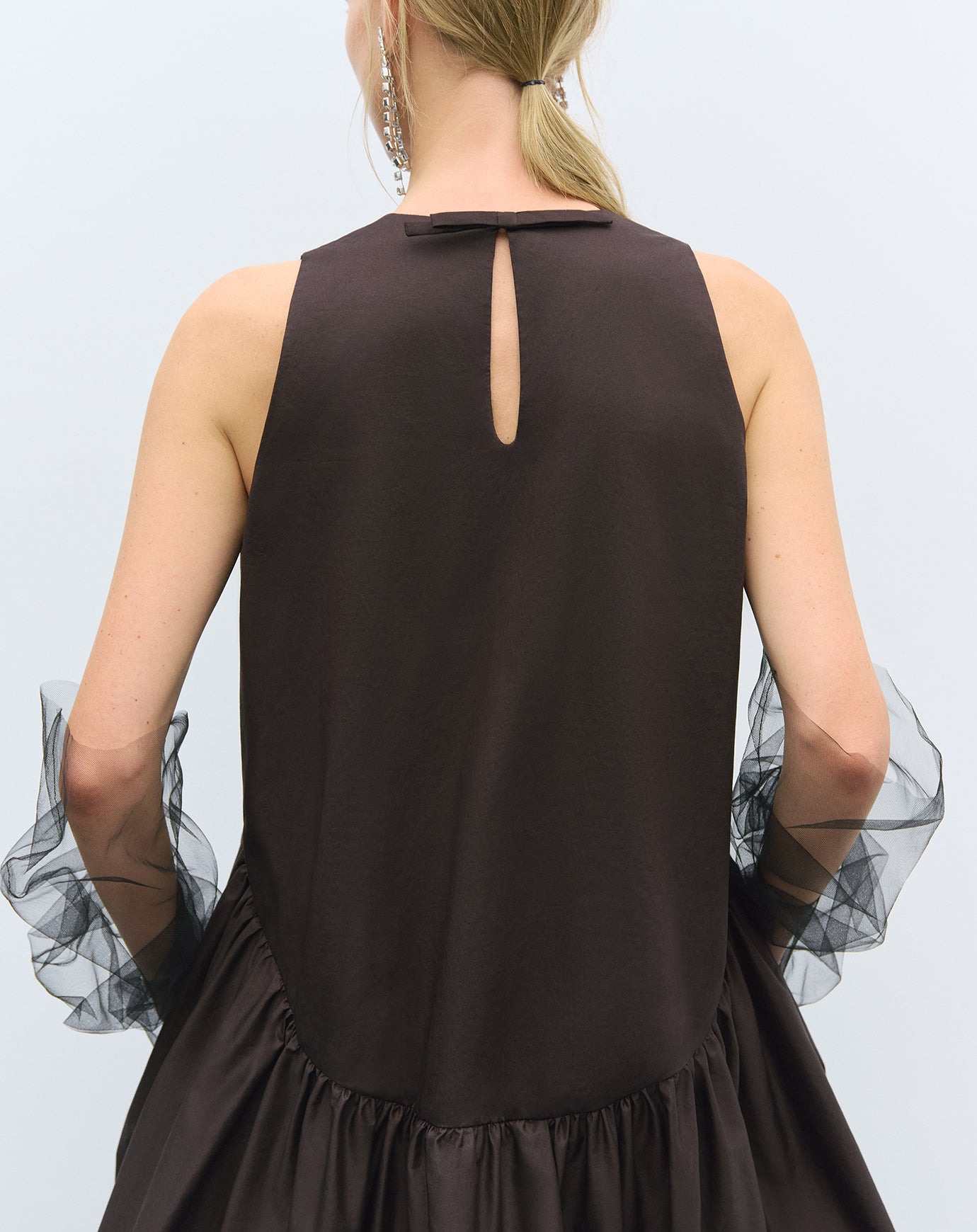 Cordera Balloon Mini Dress in Brown