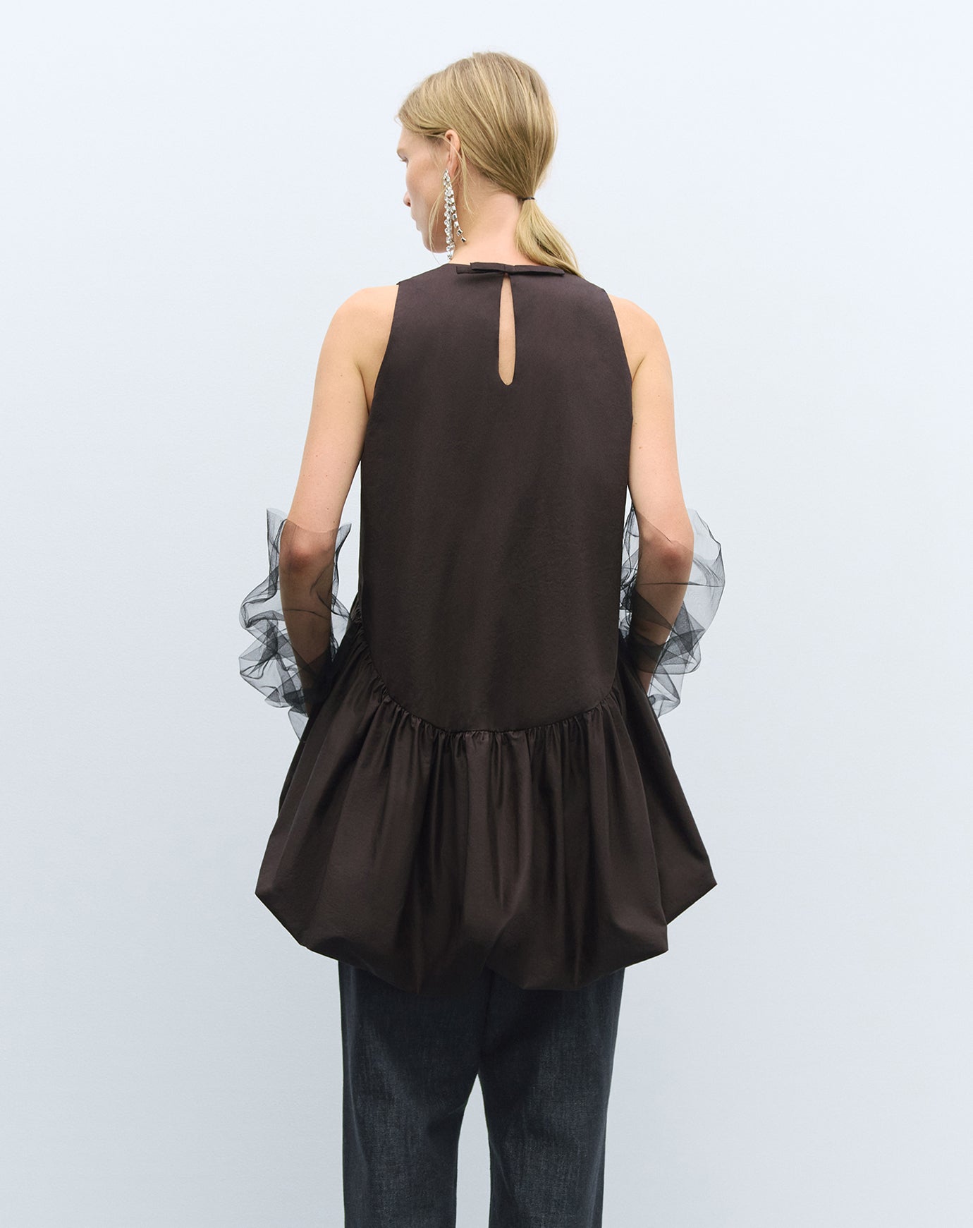 Cordera Balloon Mini Dress in Brown