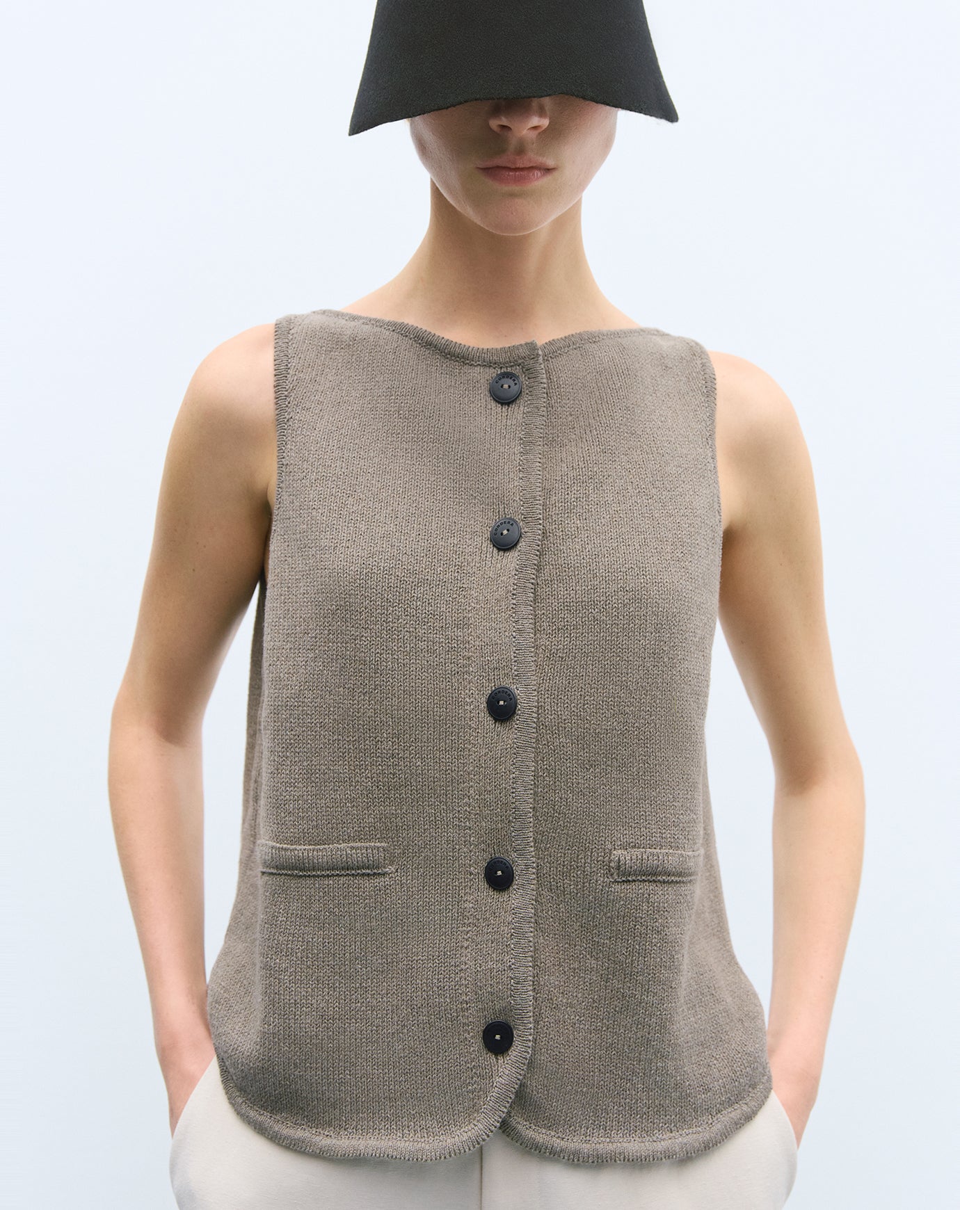 Cordera Boat Neck Waistcoat in Taupe