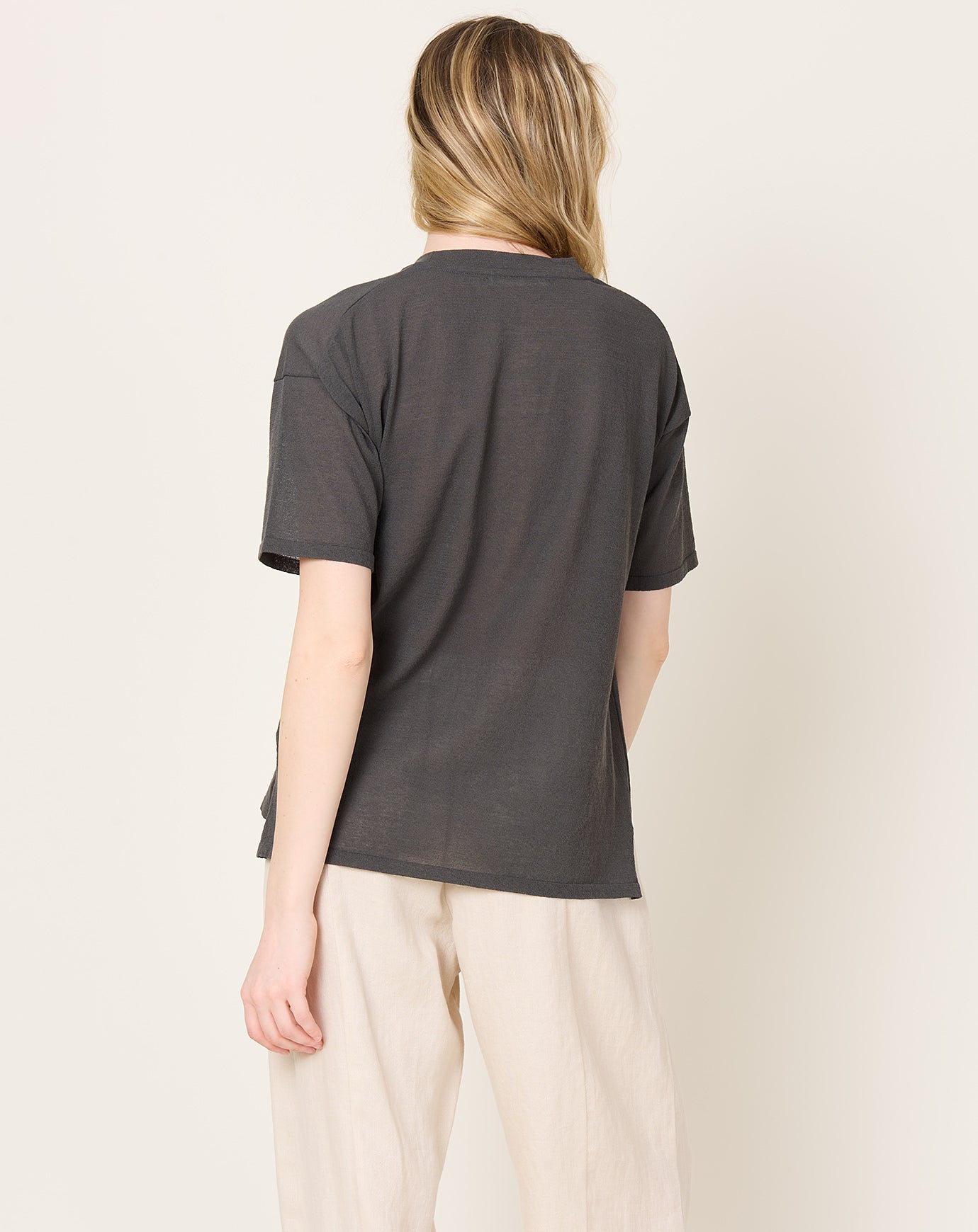 evam eva Cotton Half Sleeve Pullover in Blue Grey