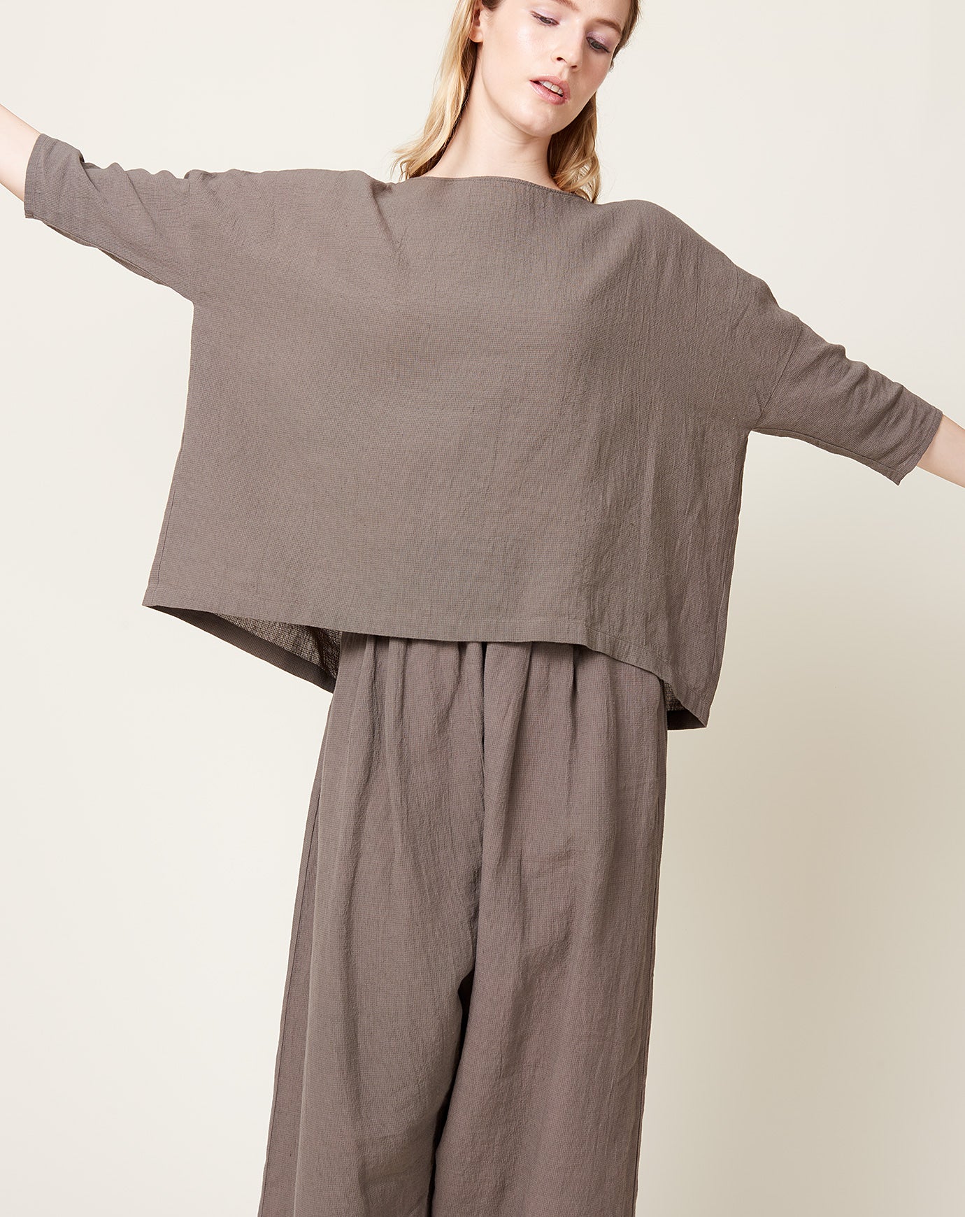 evam eva Cotton Linen Pullover in Otter Grey
