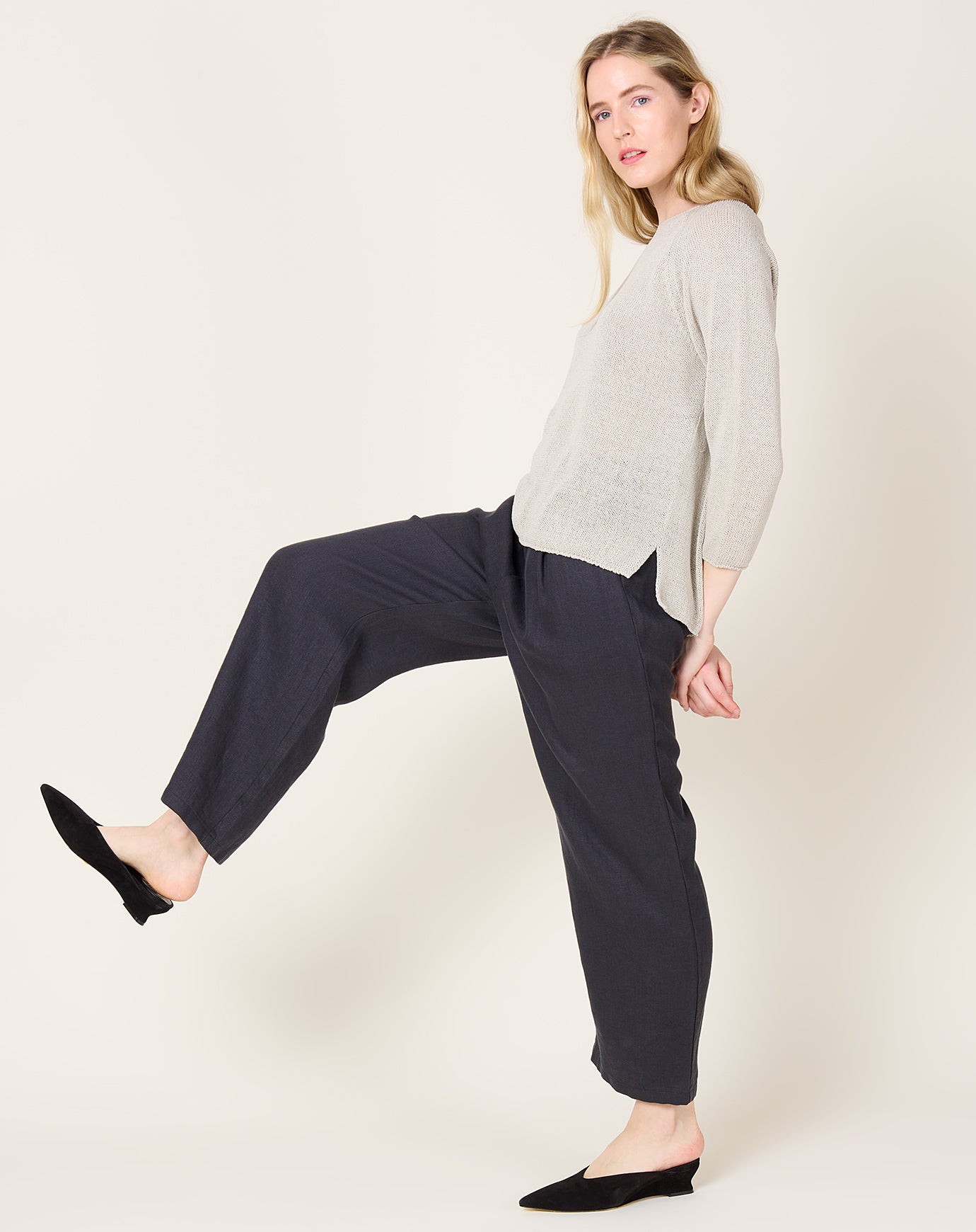 evam eva Linen Wide Pants in Stone Grey