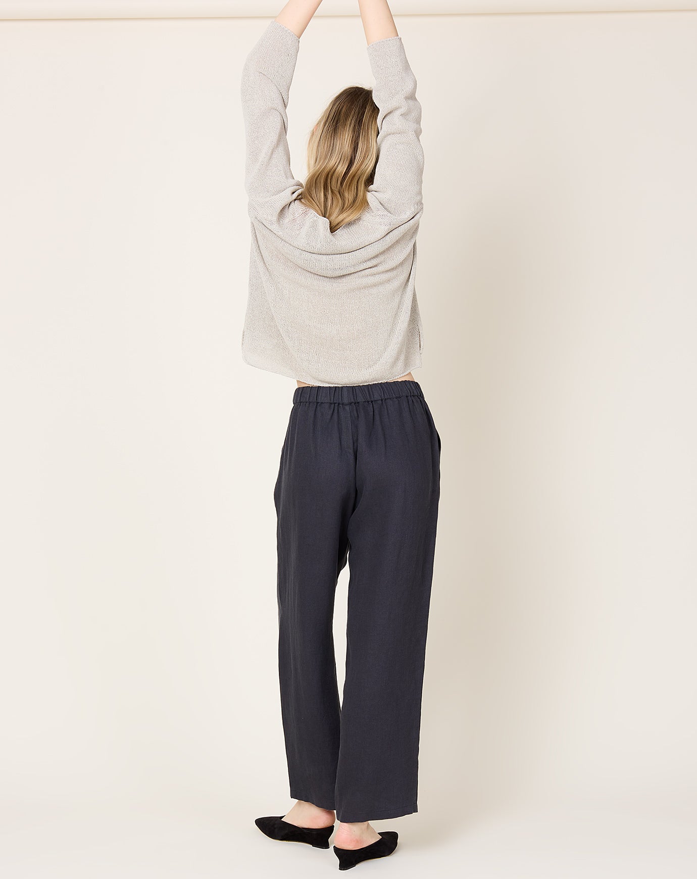 evam eva Linen Wide Pants in Stone Grey