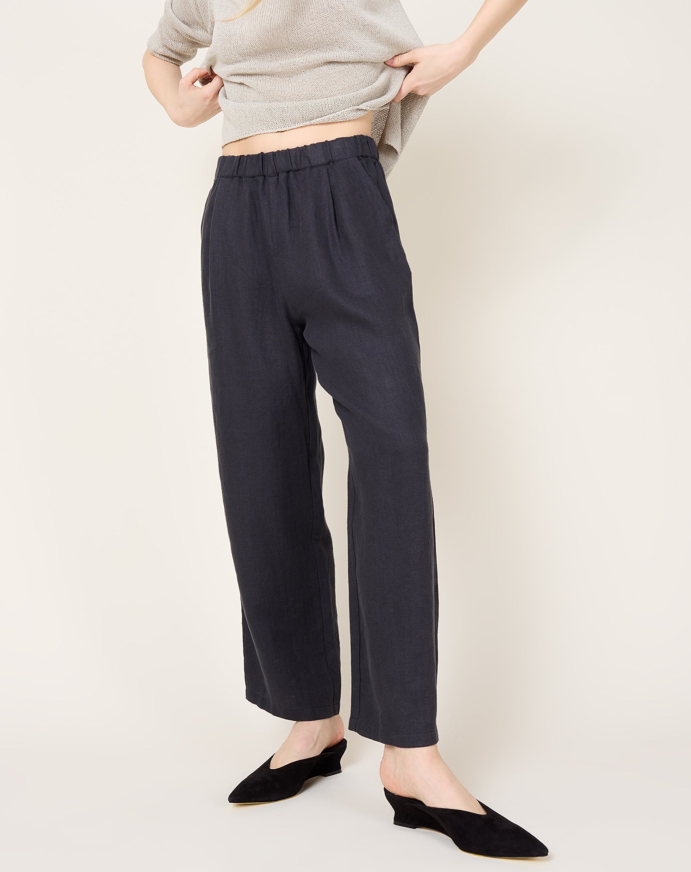 evam eva Linen Wide Pants in Stone Grey