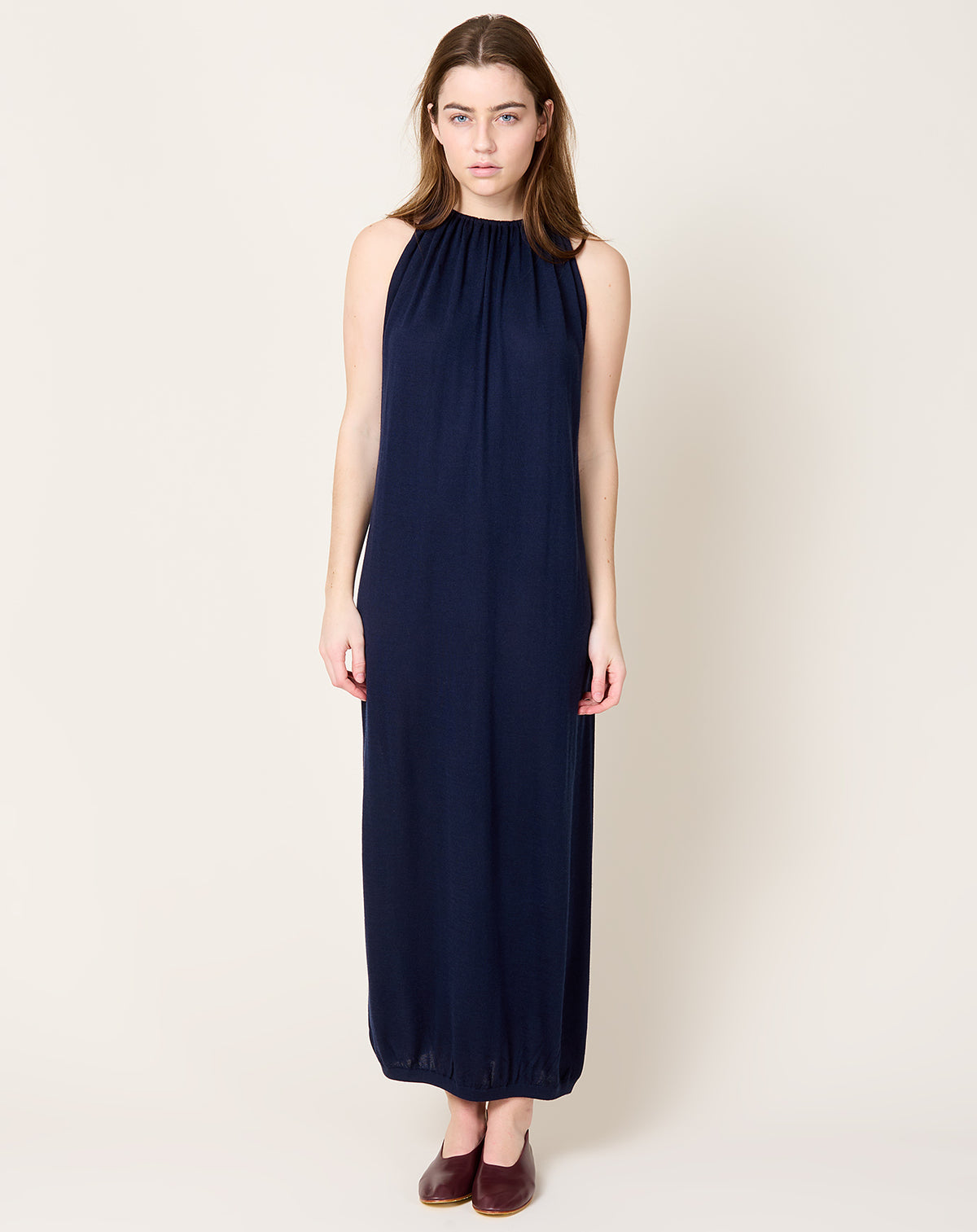 cashmere long dress Women's Calypso Midi Fit And Flare In Riviera Blue | Small soft feel Compact Stretch Cashmere Dress