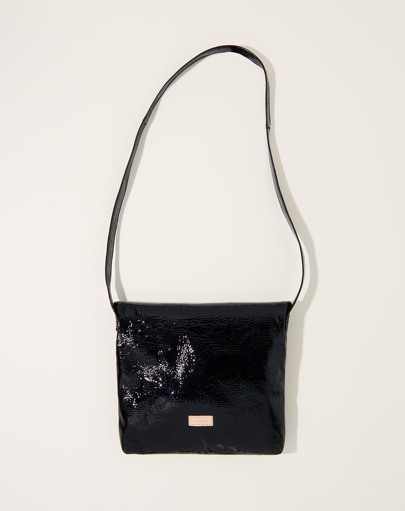 Hender Scheme Patent Horse Flap Shoulder Bag in Black
