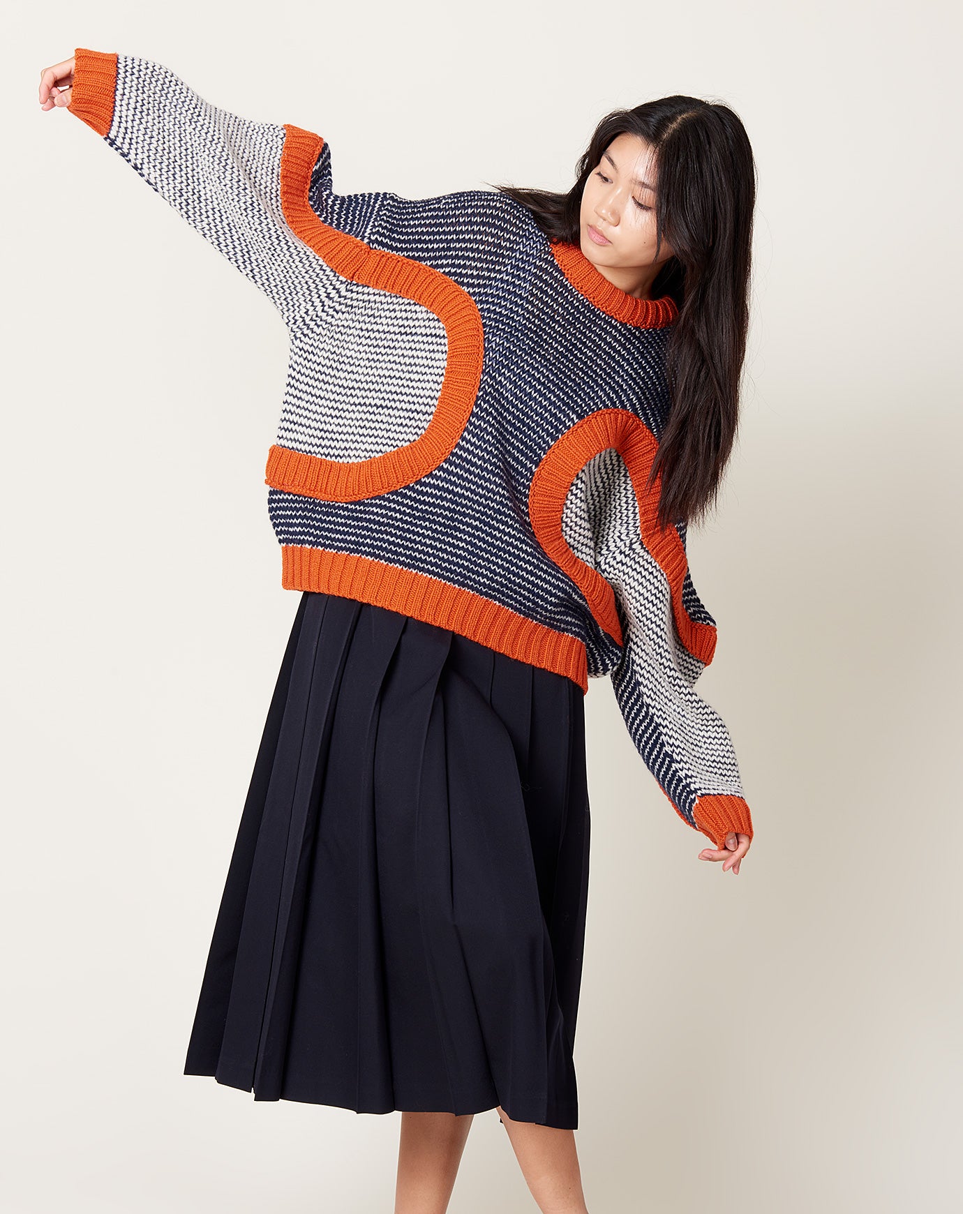 Henrik Vibskov Tomato Knit Sweat in Navy Red Beige